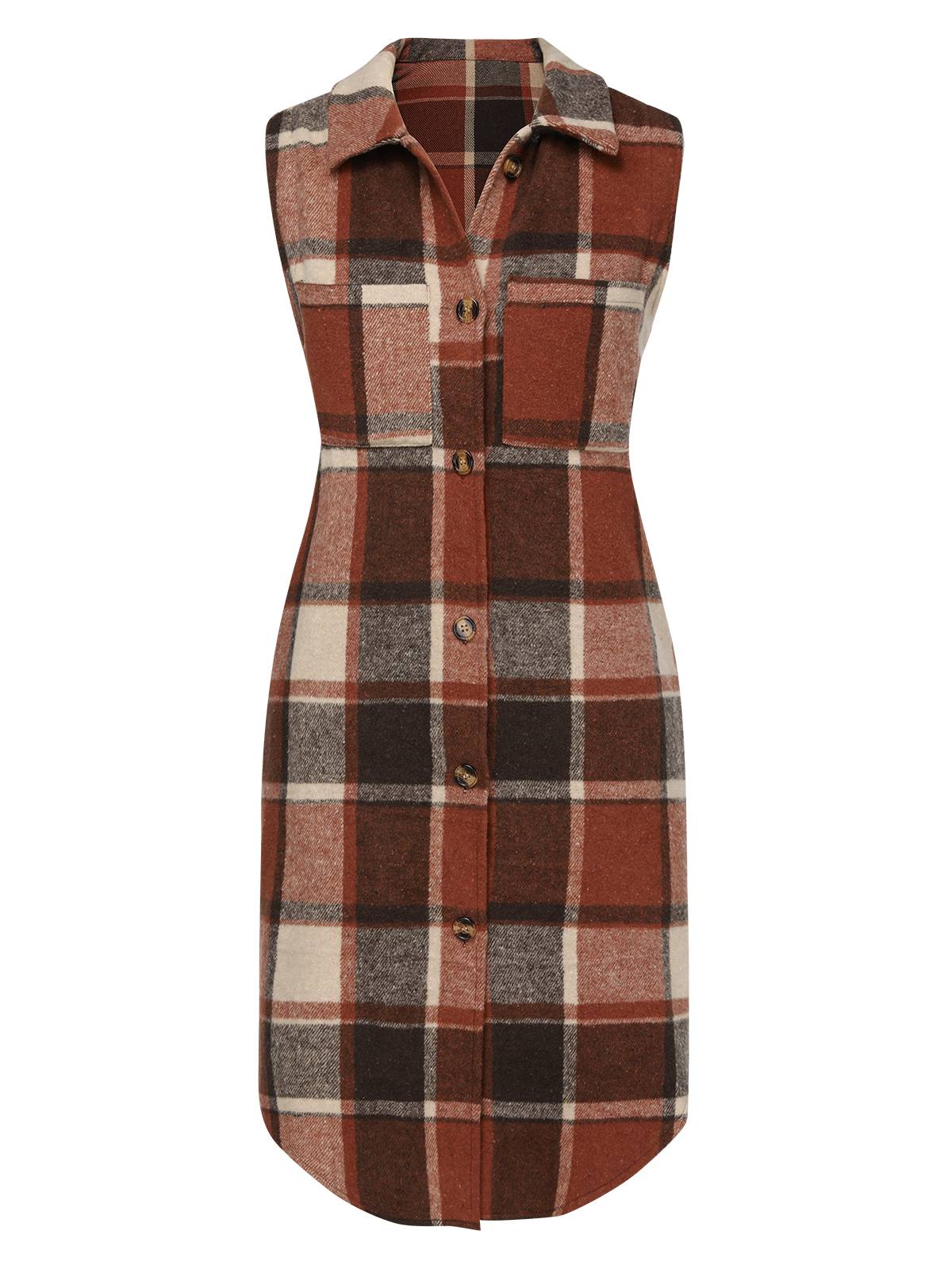 1950s Shirt Collar Flannelette Plaid Vest Coat - Image 2