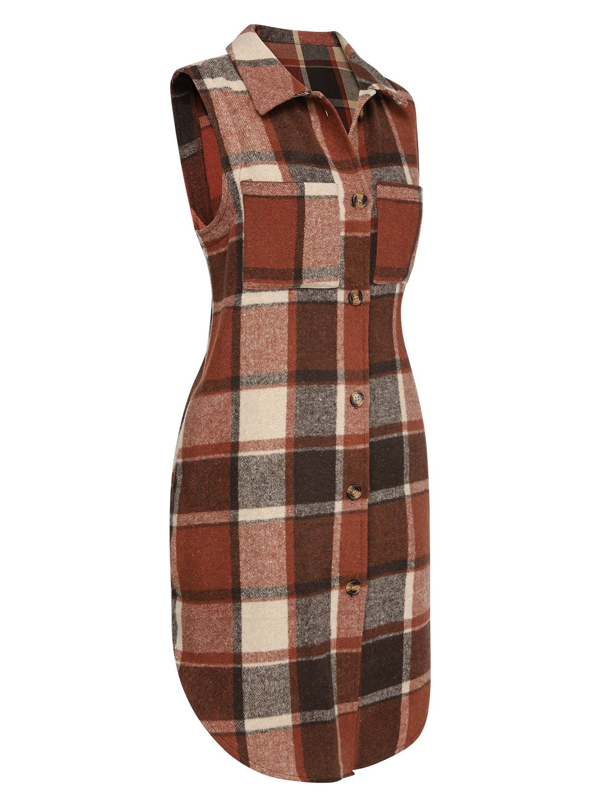 1950s Shirt Collar Flannelette Plaid Vest Coat - Image 4