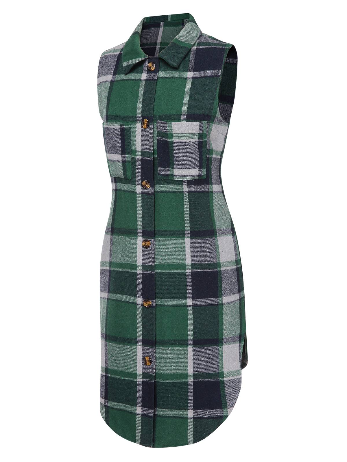 1950s Shirt Collar Flannelette Plaid Vest Coat - Image 7