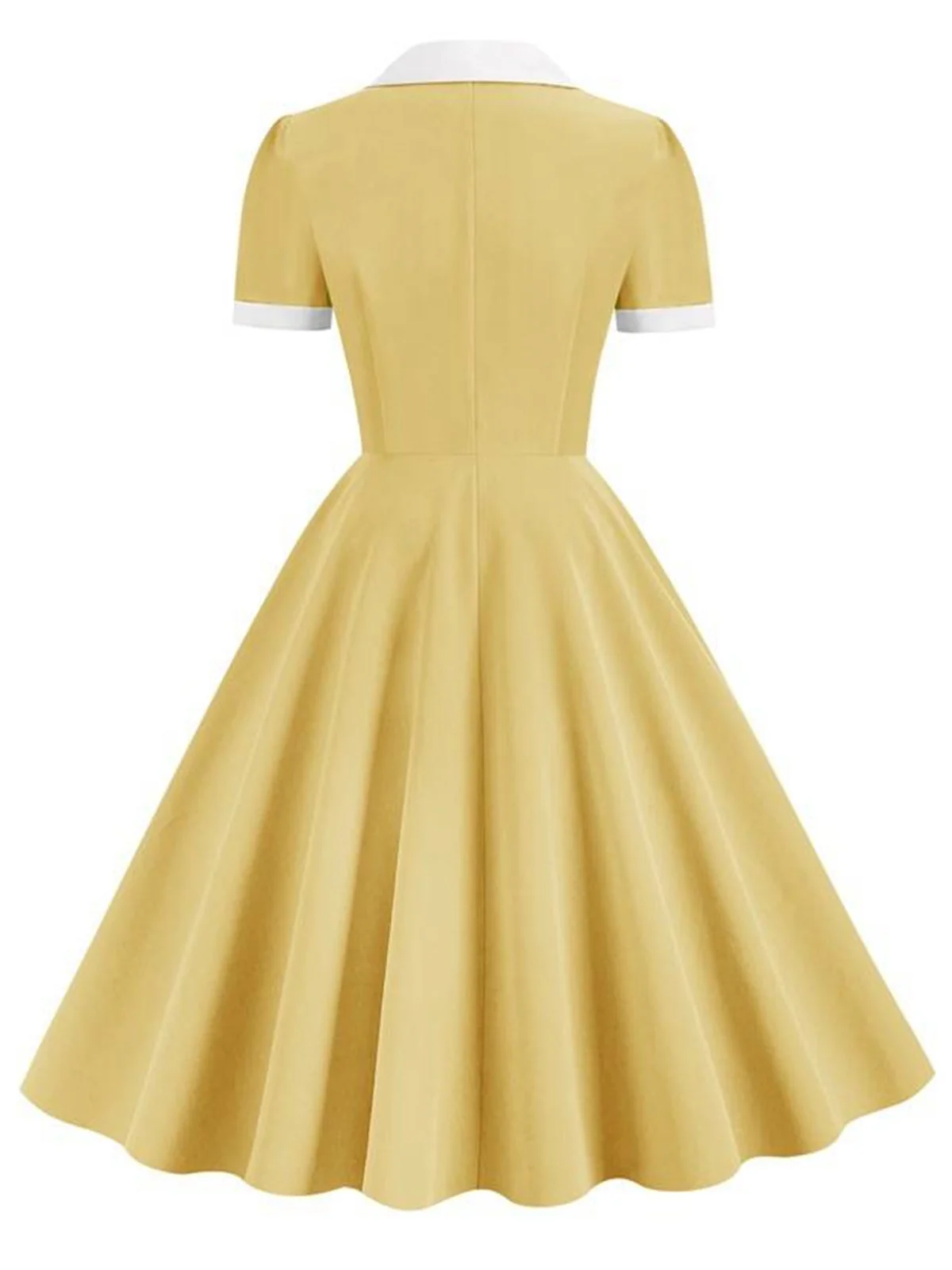 1950s Shirt Collar White Buttons Swing Dress - Image 4