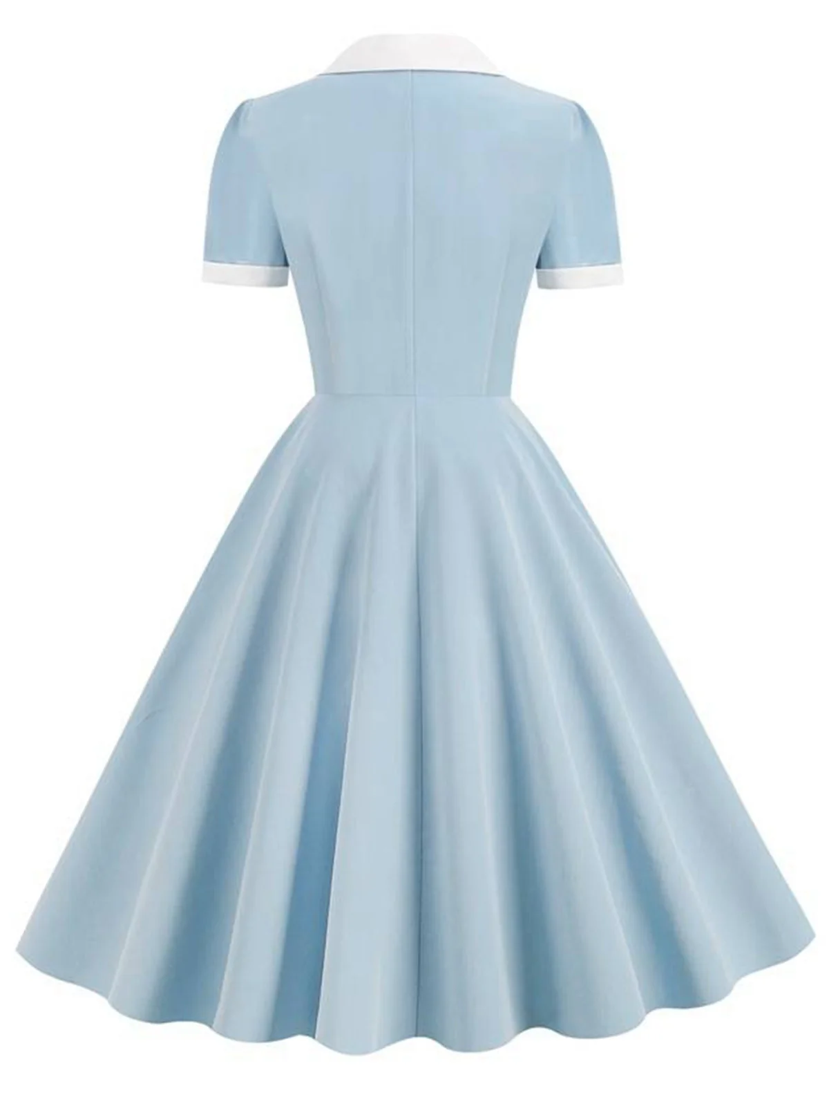 1950s Shirt Collar White Buttons Swing Dress - Image 6