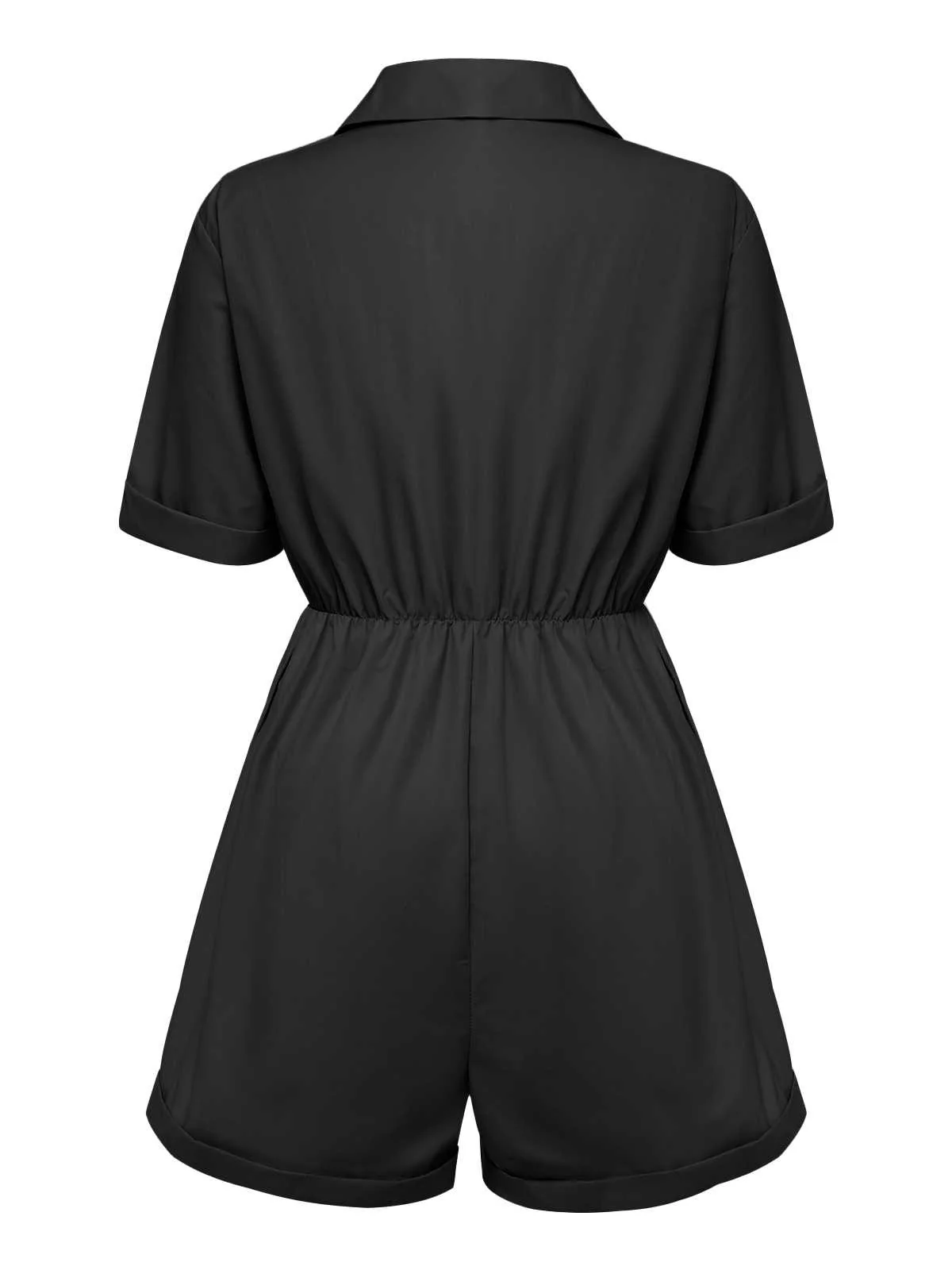 1950s Shirt Neck Lace-Up Solid Romper - Image 11