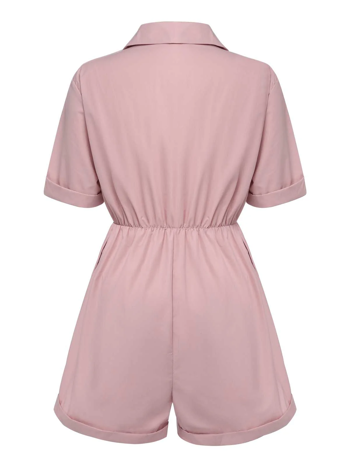 1950s Shirt Neck Lace-Up Solid Romper - Image 4