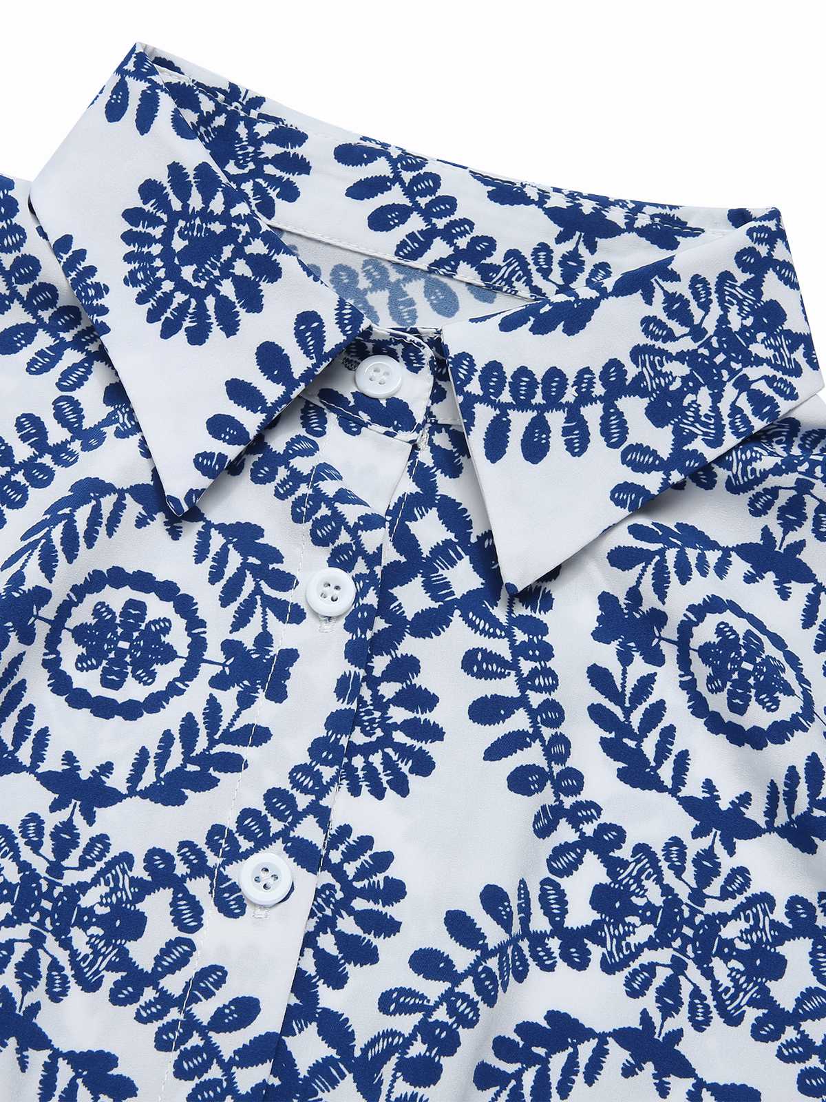1950s Shirt Neck Print Belted Romper - Image 6