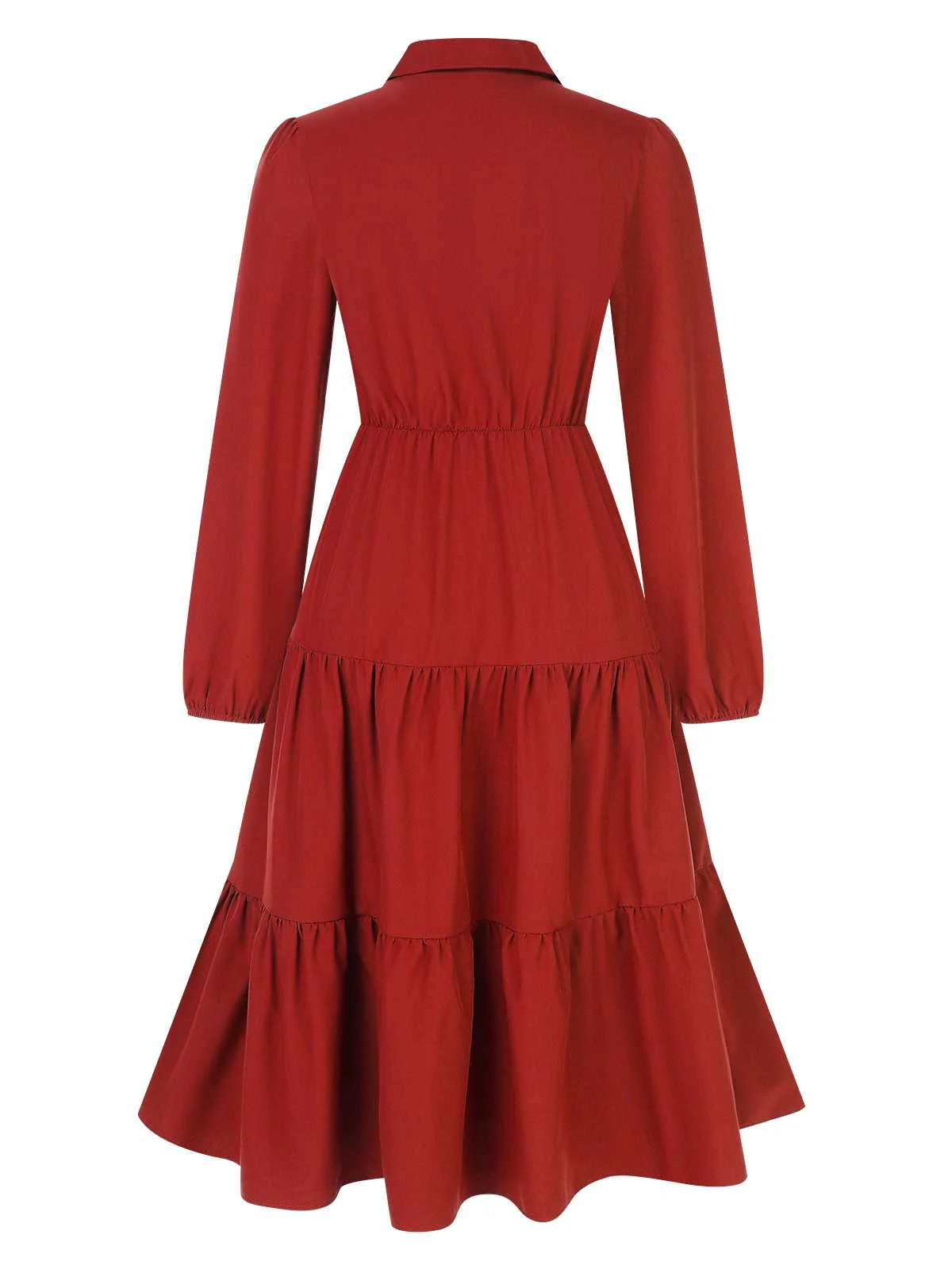 1950s Shirt Neck Tiered Solid Midi Dress - Image 3