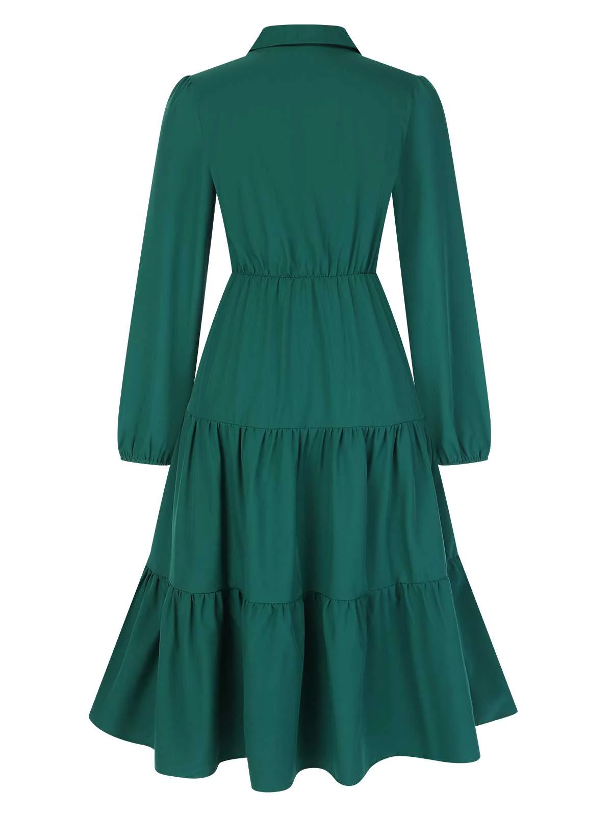 1950s Shirt Neck Tiered Solid Midi Dress - Image 7