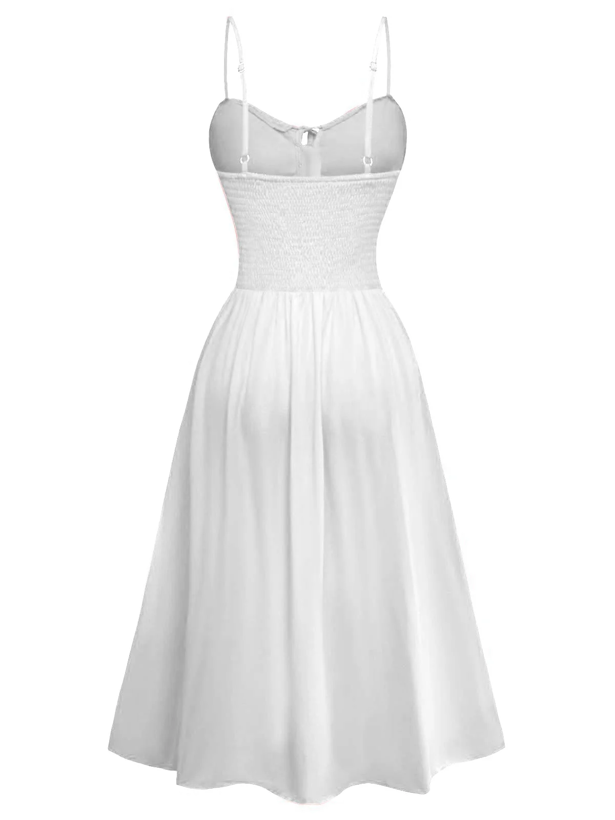 1950s Sleeveless Backless Smocked Waist Slip Dress - Image 9