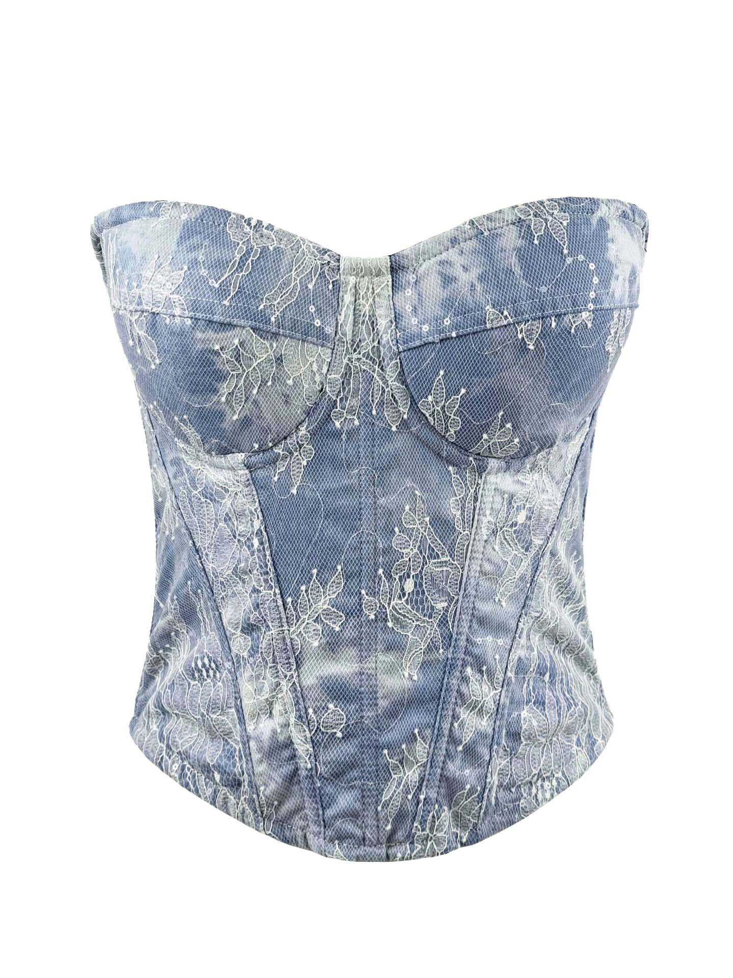 1950s Slip Denim Lace Corset Top - Image 2