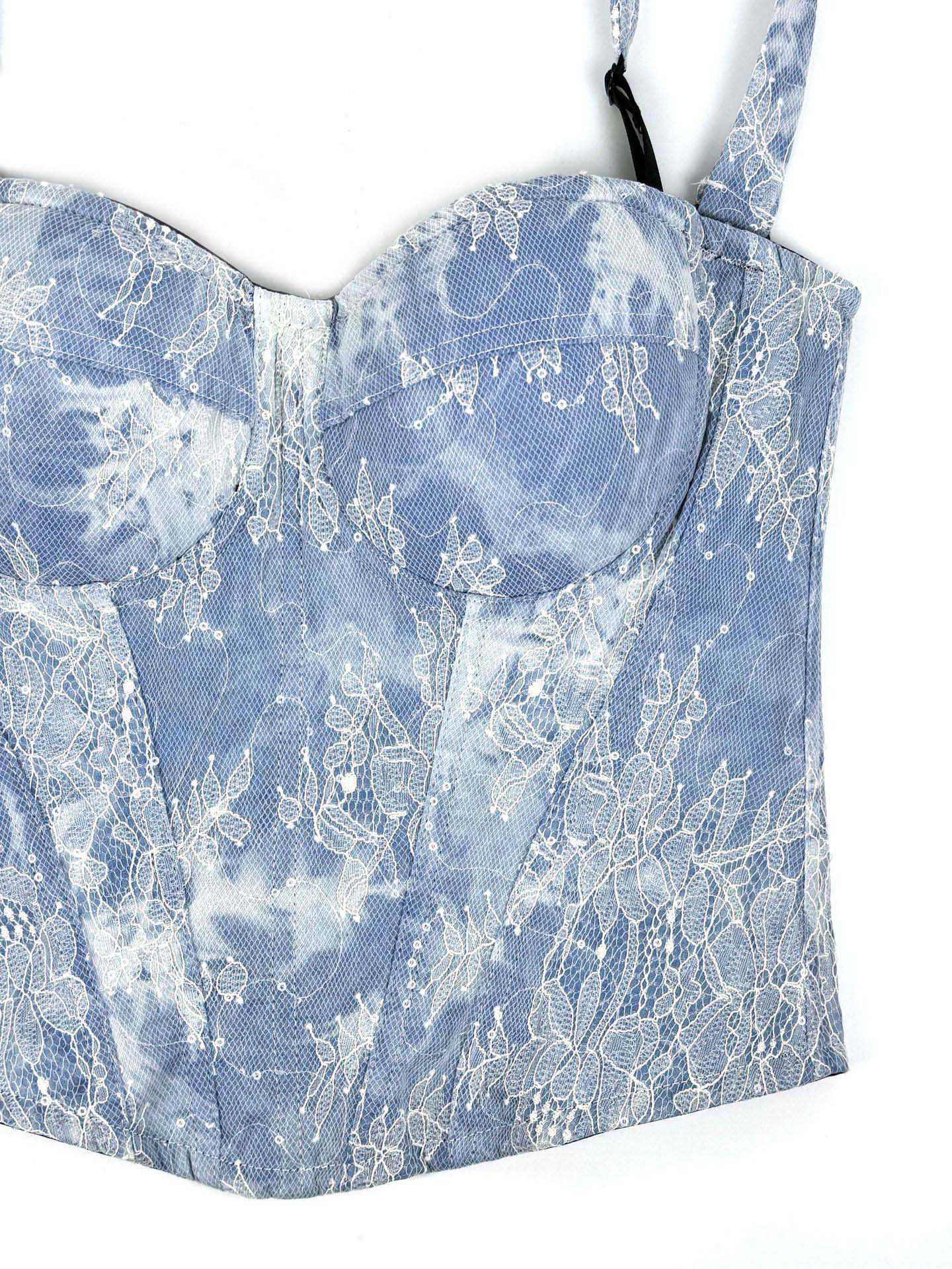 1950s Slip Denim Lace Corset Top - Image 4