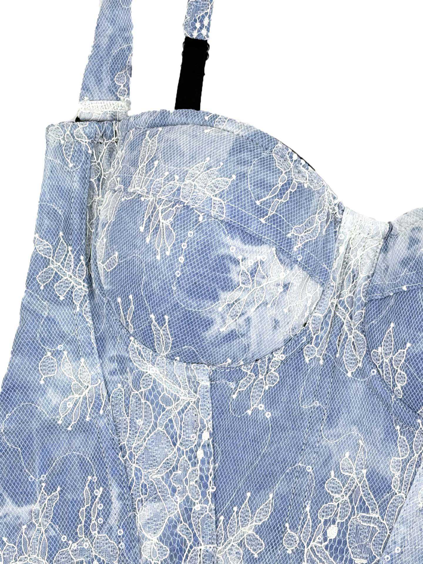 1950s Slip Denim Lace Corset Top - Image 5