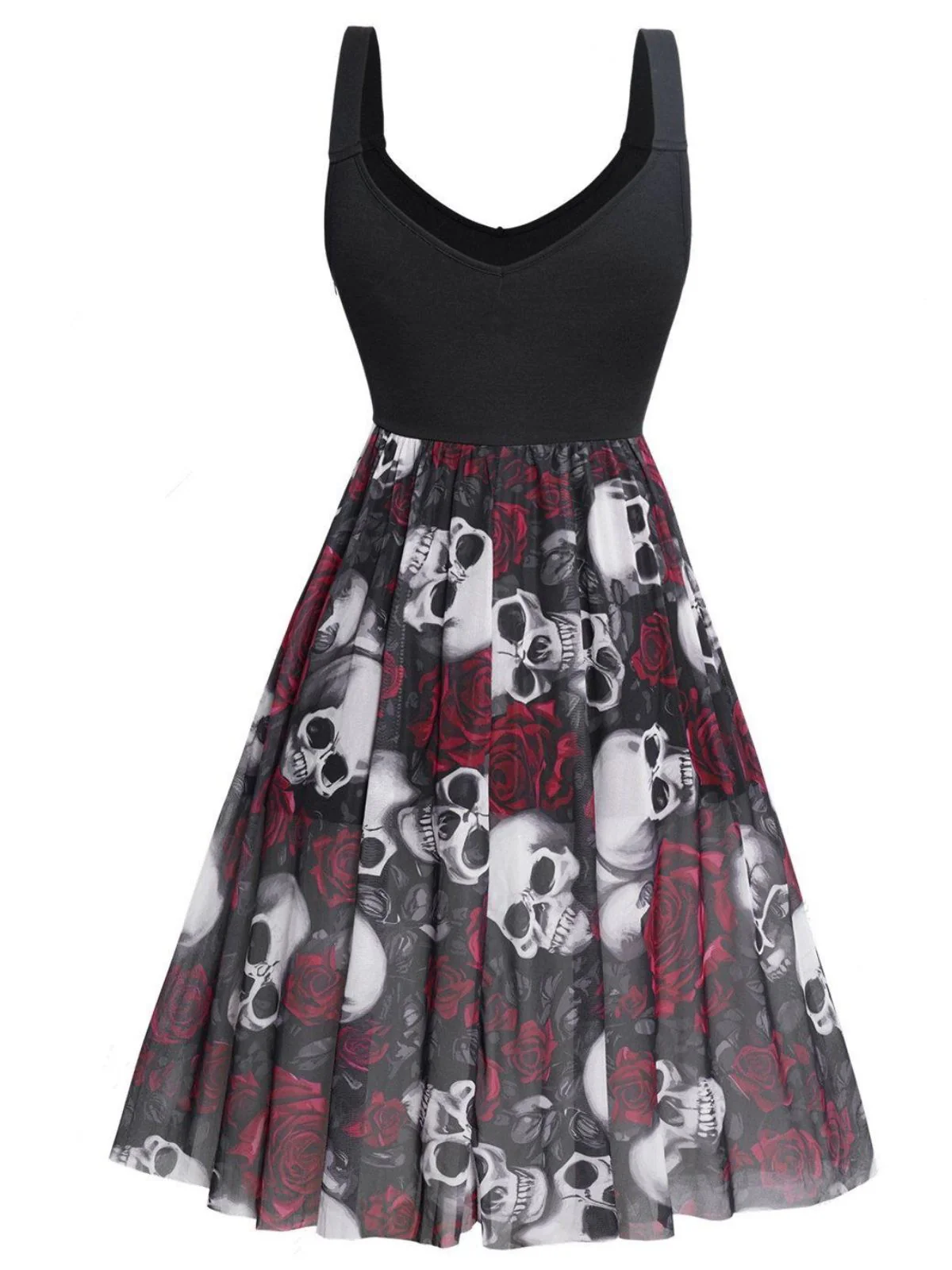 1950s Slip Halloween Skull Rose Dress - Image 2