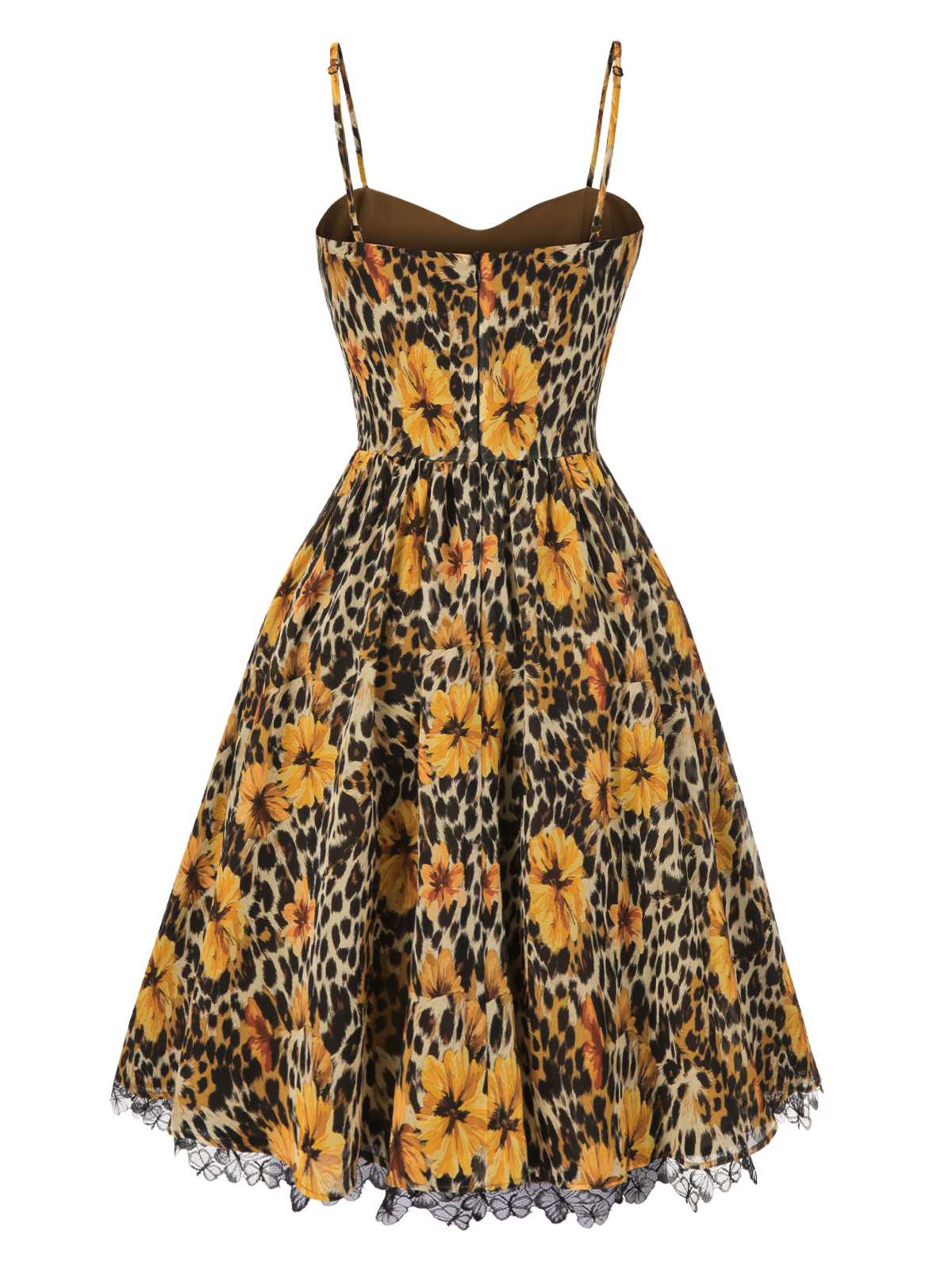 1950s Slip Leopard Sunflower Butterflies Lace Dress - Image 5
