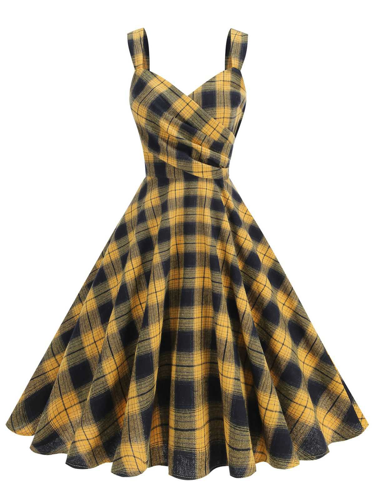 1950s Slip V-Neck Plaid Swing Dress - Image 2