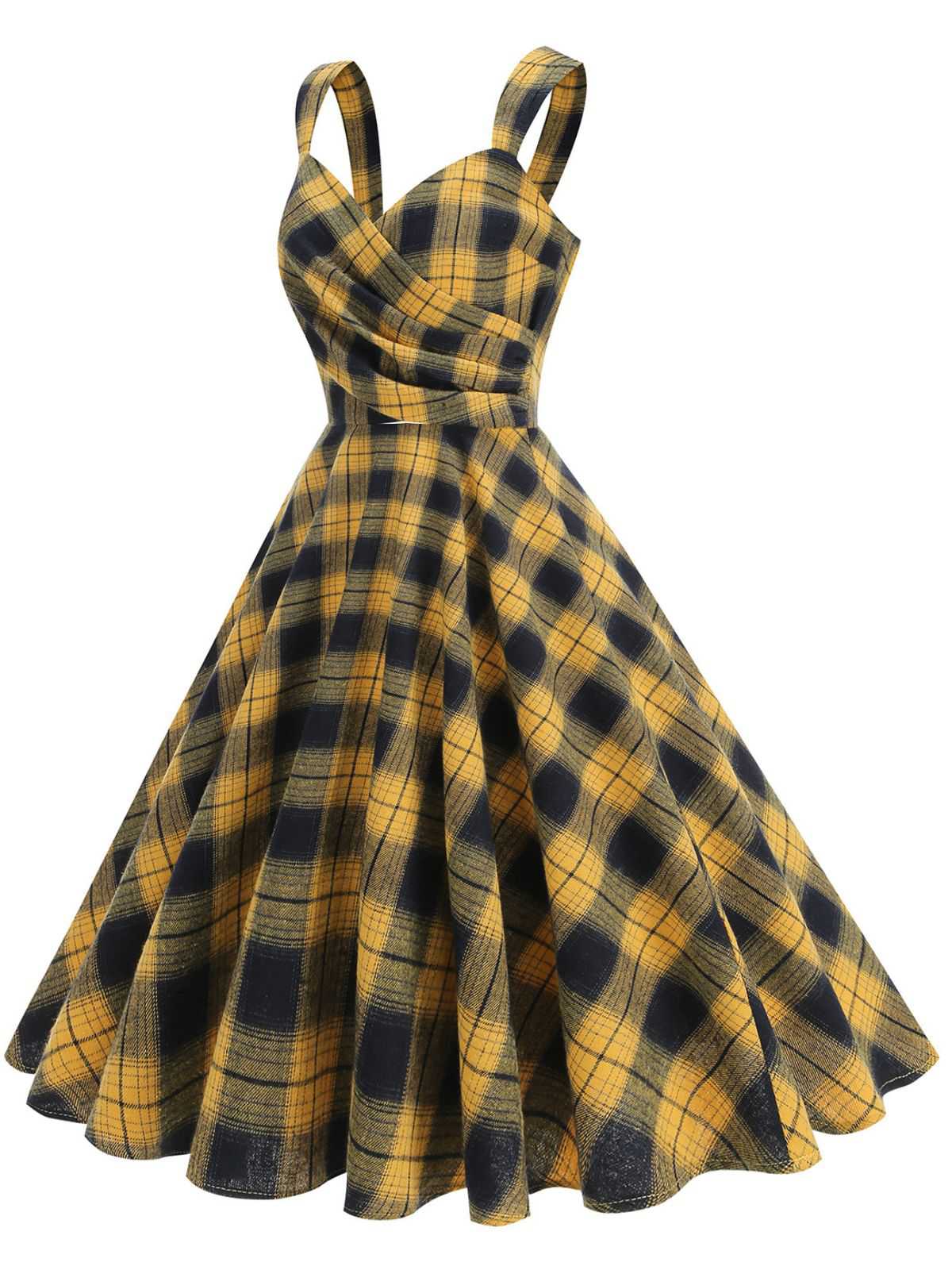 1950s Slip V-Neck Plaid Swing Dress - Image 3