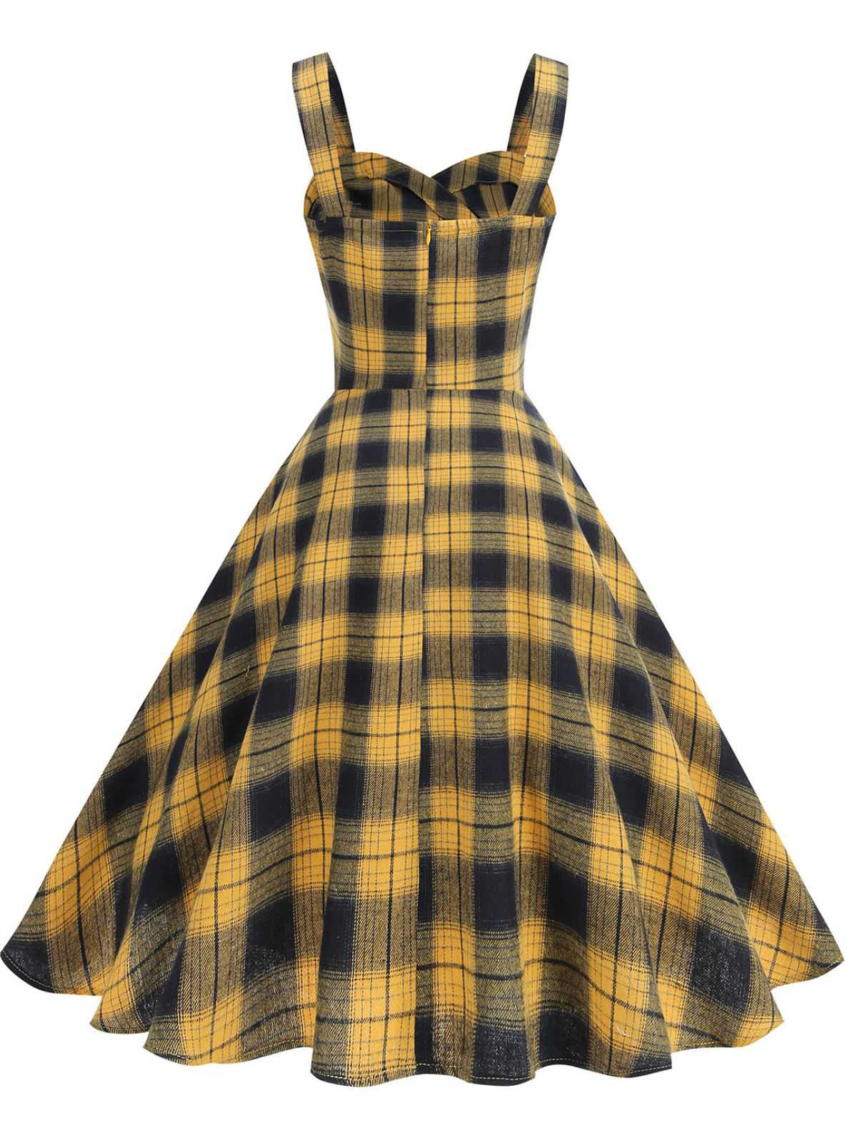 1950s Slip V-Neck Plaid Swing Dress - Image 4