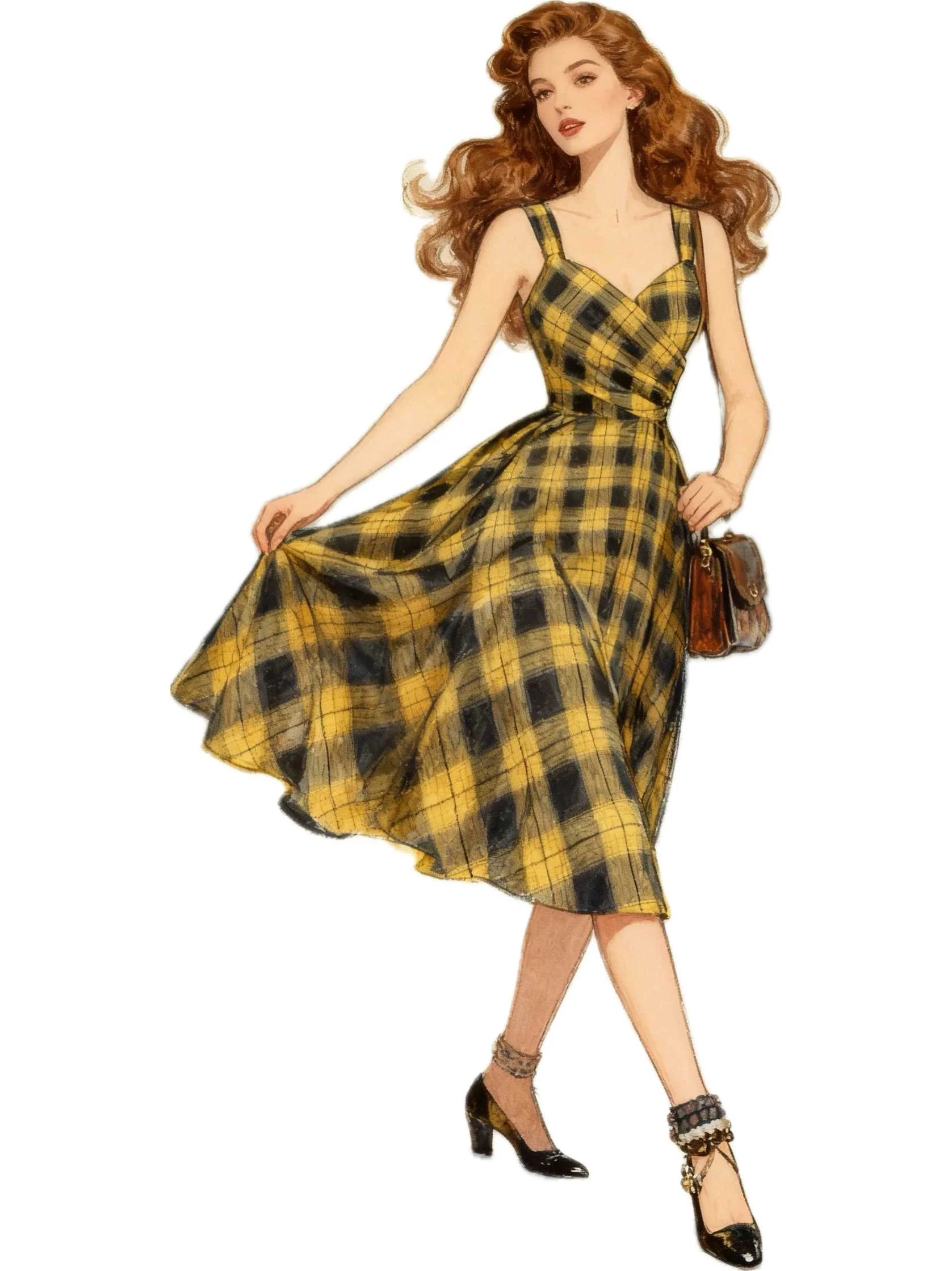 1950s Slip V-Neck Plaid Swing Dress - Image 5