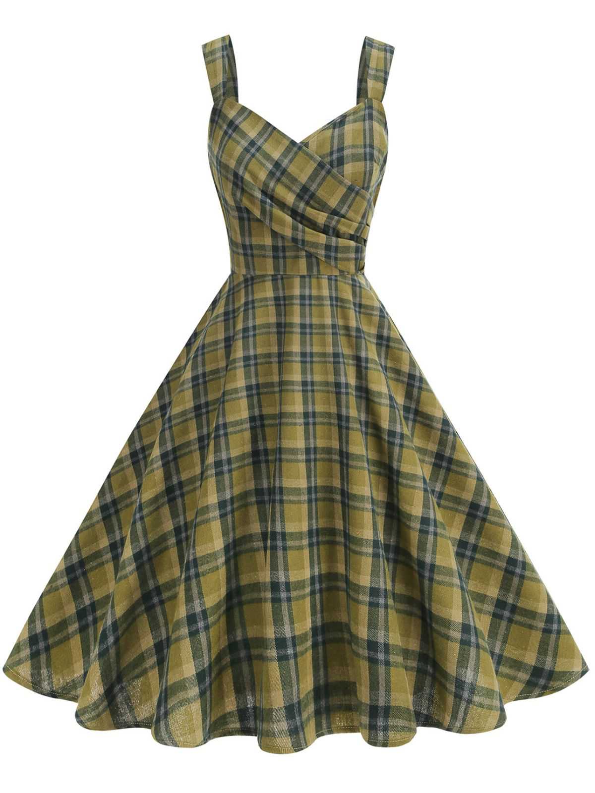 1950s Slip V-Neck Plaid Swing Dress - Image 8