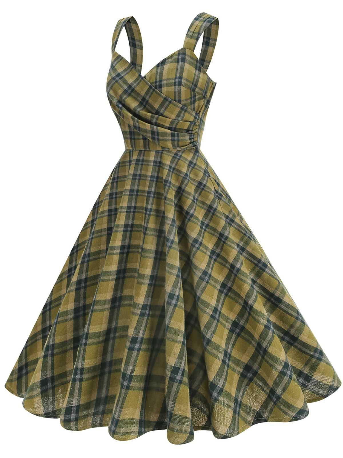 1950s Slip V-Neck Plaid Swing Dress - Image 9