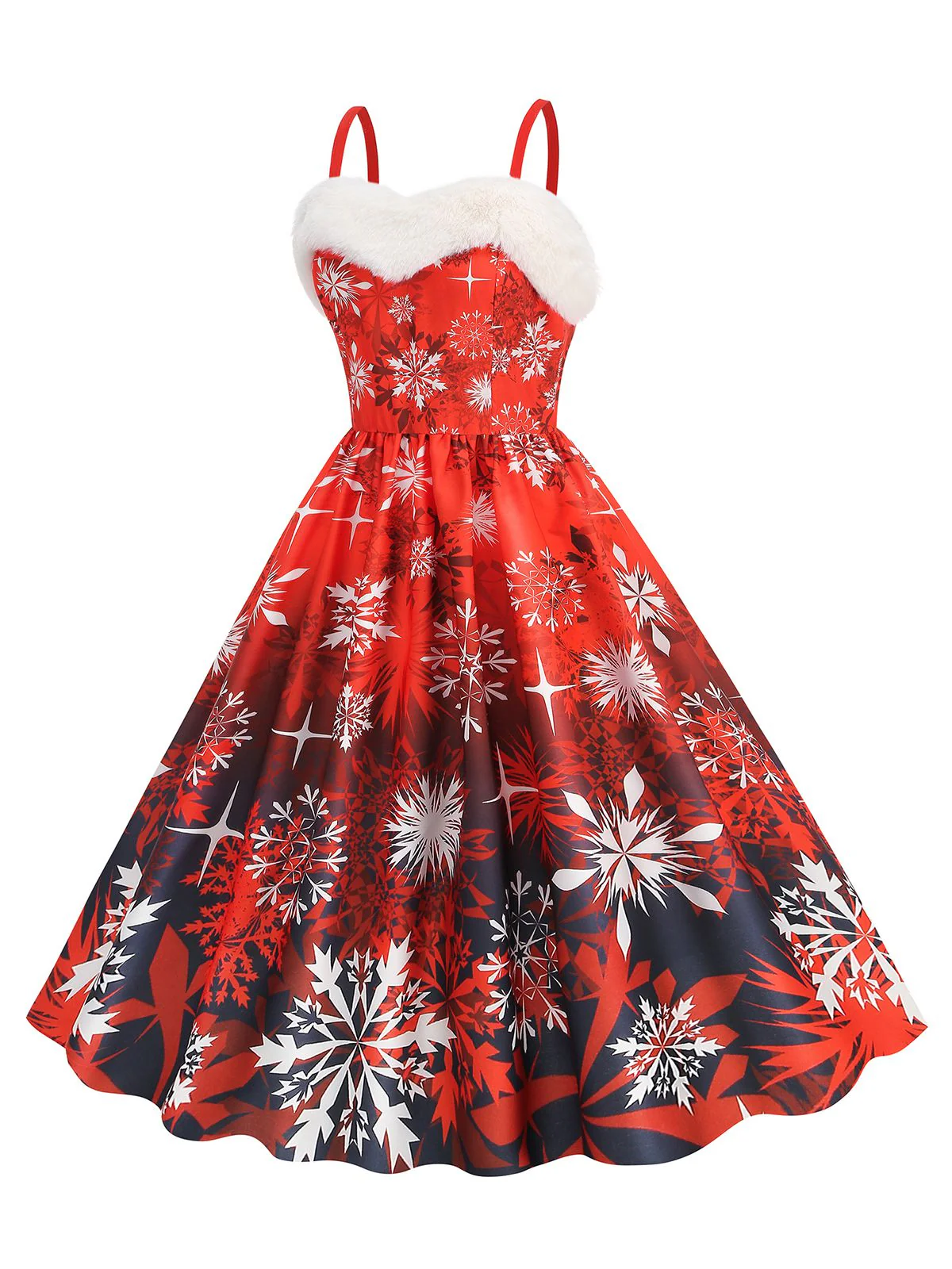 1950s Snowflake Fur Collar Christmas Dress - Image 2