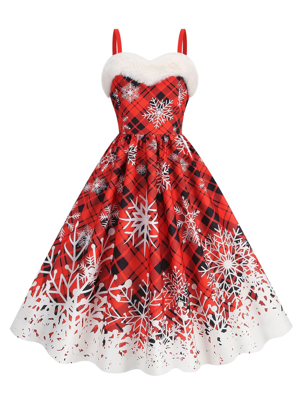 1950s Snowflake Fur Collar Christmas Dress - Image 4
