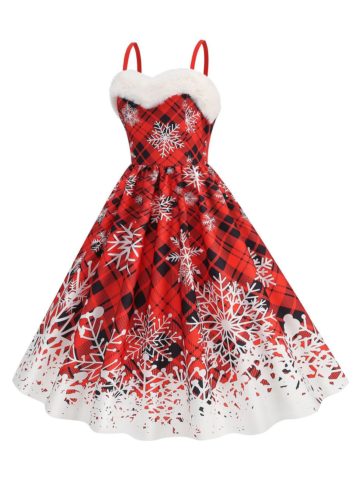 1950s Snowflake Fur Collar Christmas Dress - Image 5