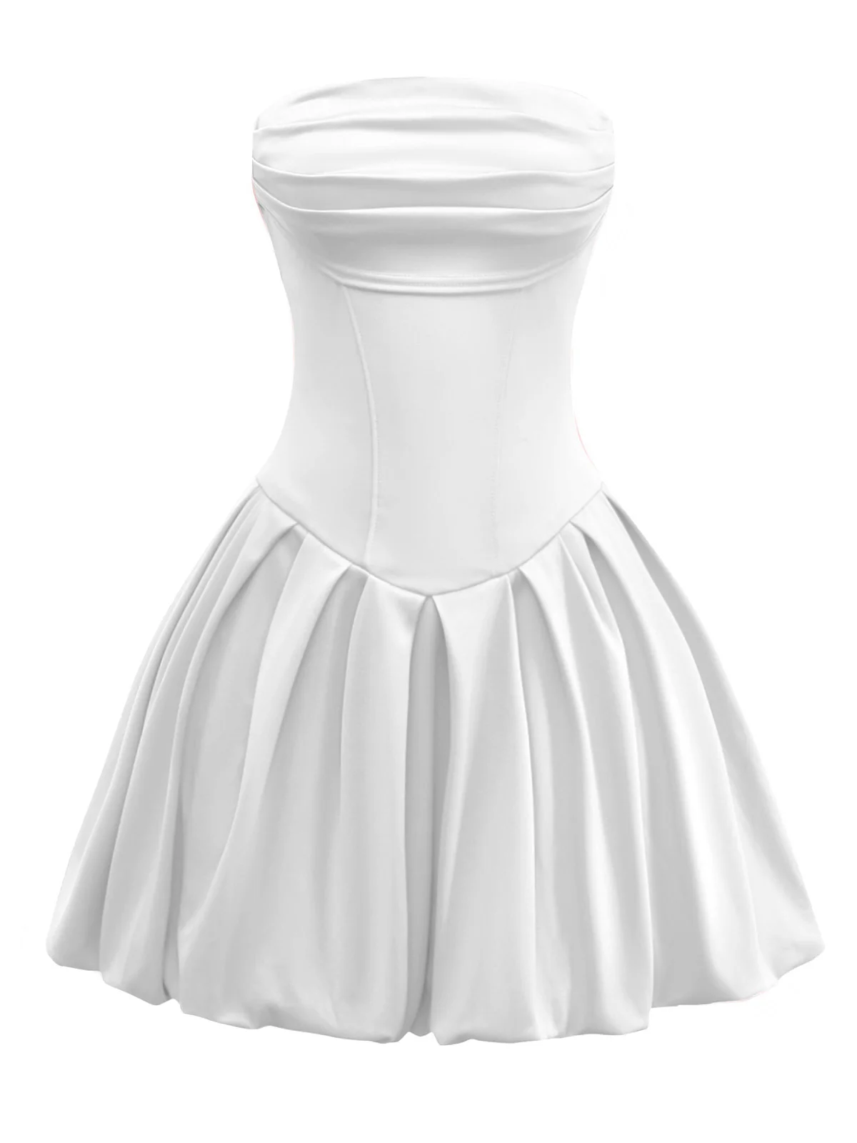 1950s Solid Basque Waist Strapless Bubble Dress - Image 8