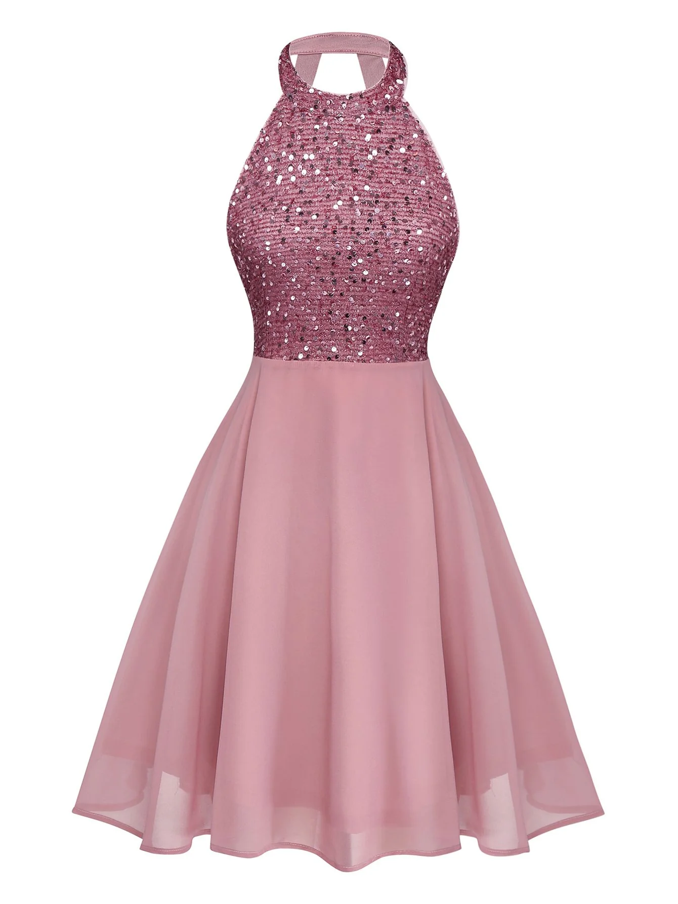 1950s Solid Beaded Sequined Sleeveless Patchwork Dress - Image 2