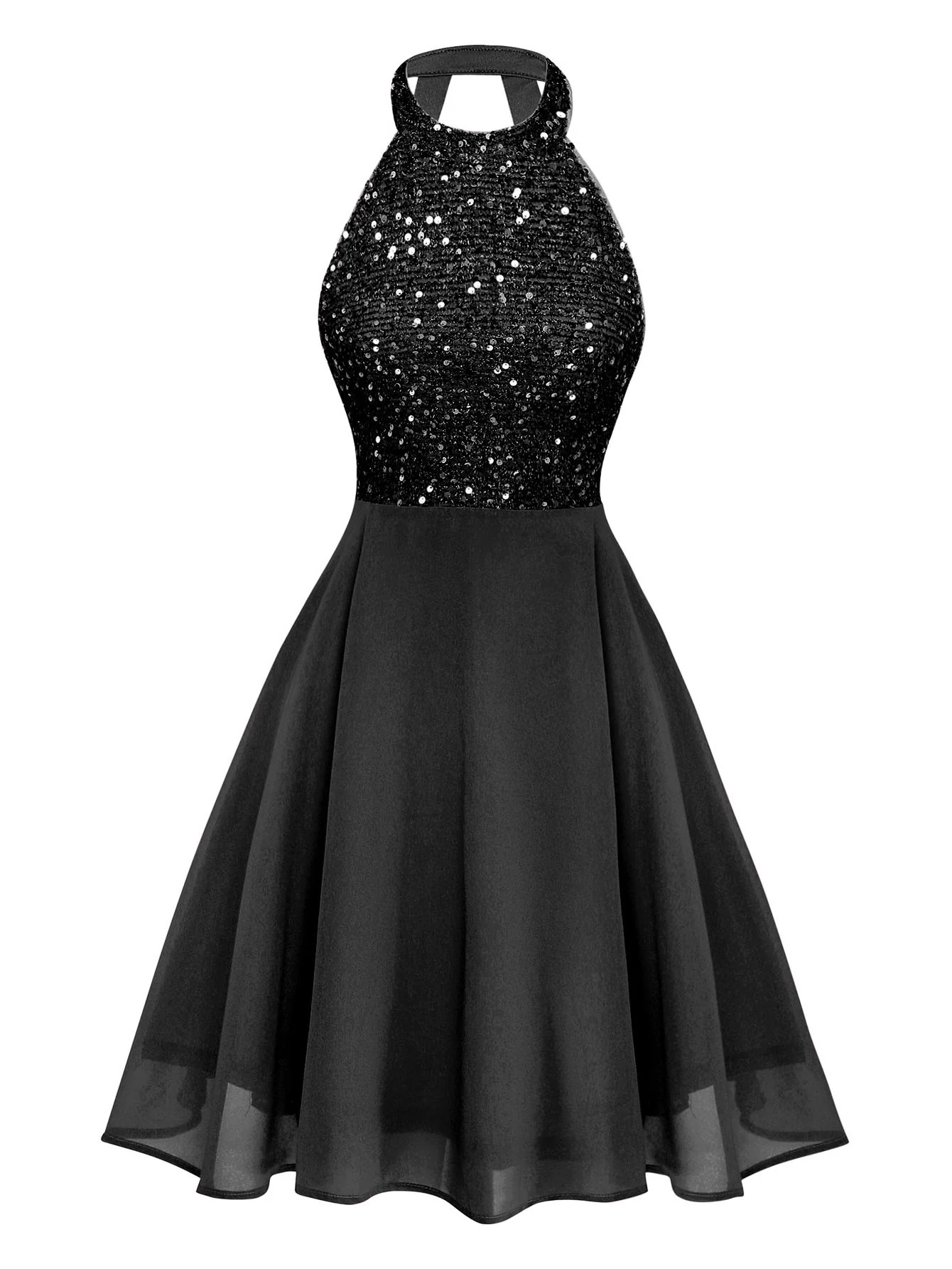 1950s Solid Beaded Sequined Sleeveless Patchwork Dress - Image 8