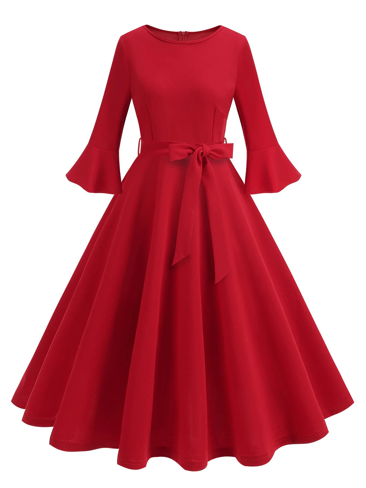 1950s Solid Bell Sleeves Swing Dress - Image 11