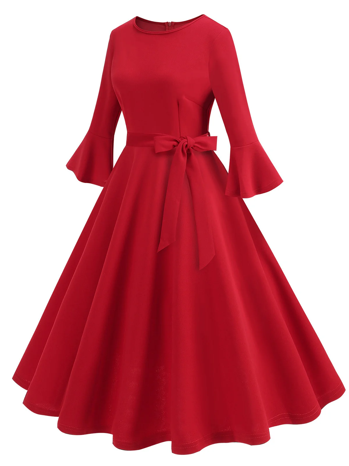 1950s Solid Bell Sleeves Swing Dress - Image 12