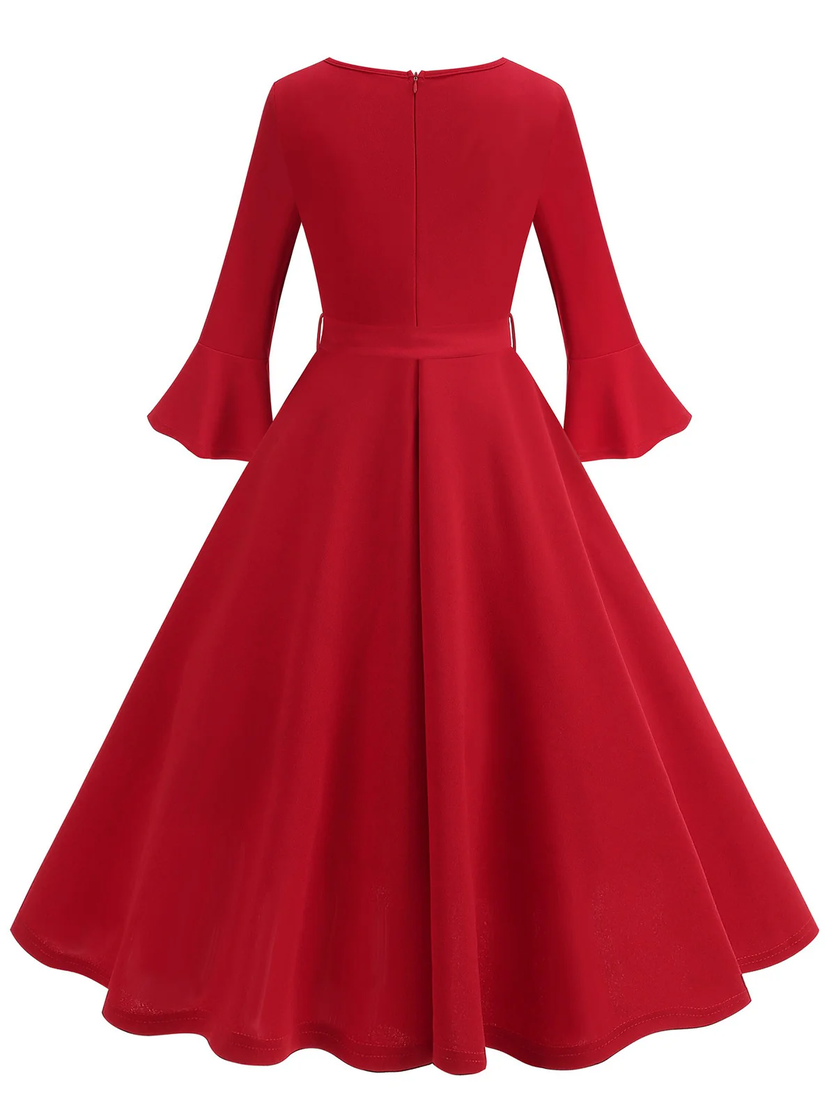 1950s Solid Bell Sleeves Swing Dress - Image 13
