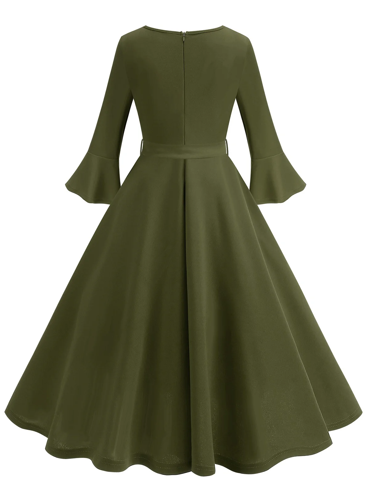 1950s Solid Bell Sleeves Swing Dress - Image 3