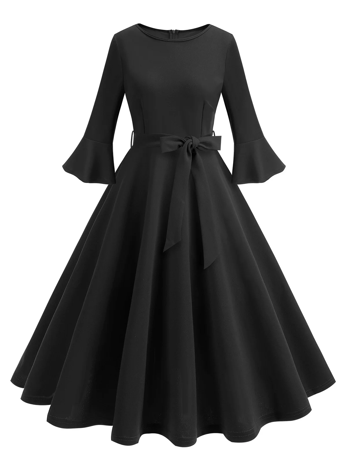 1950s Solid Bell Sleeves Swing Dress - Image 6