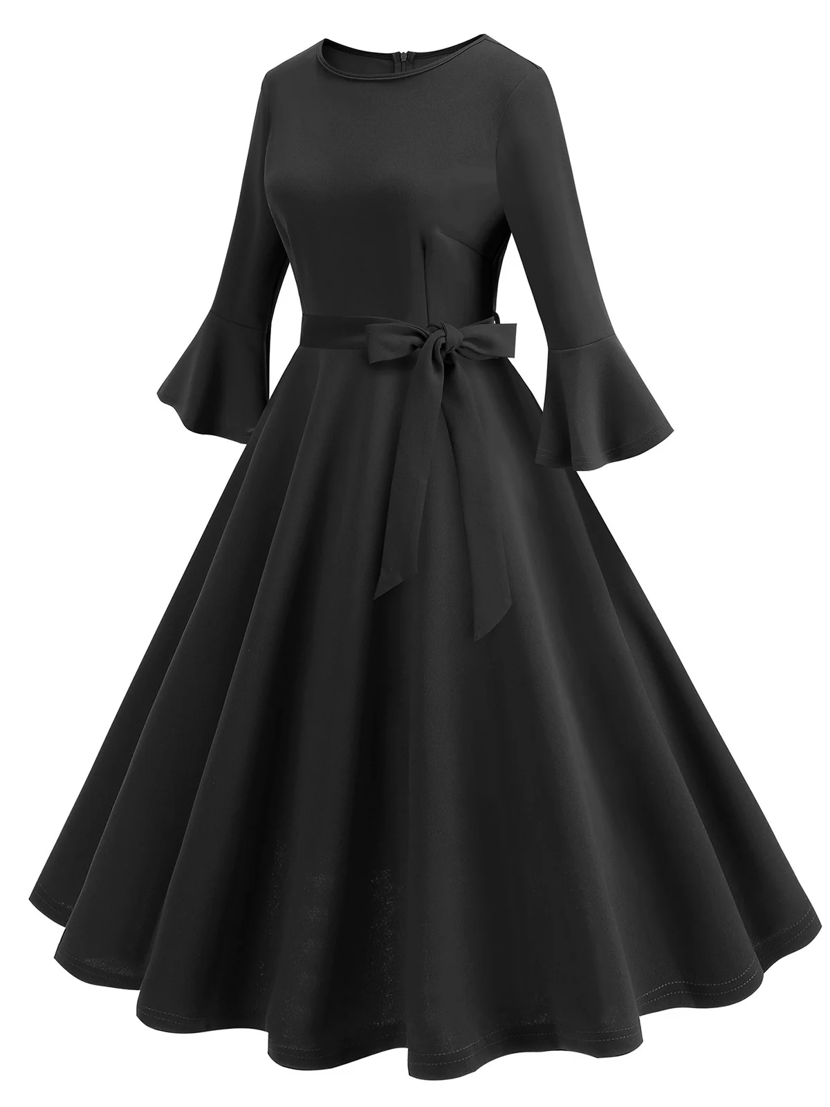 1950s Solid Bell Sleeves Swing Dress - Image 7