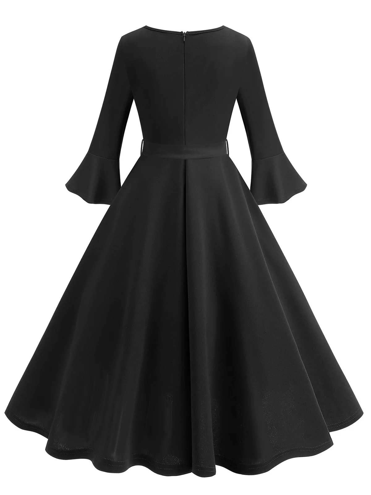 1950s Solid Bell Sleeves Swing Dress - Image 8