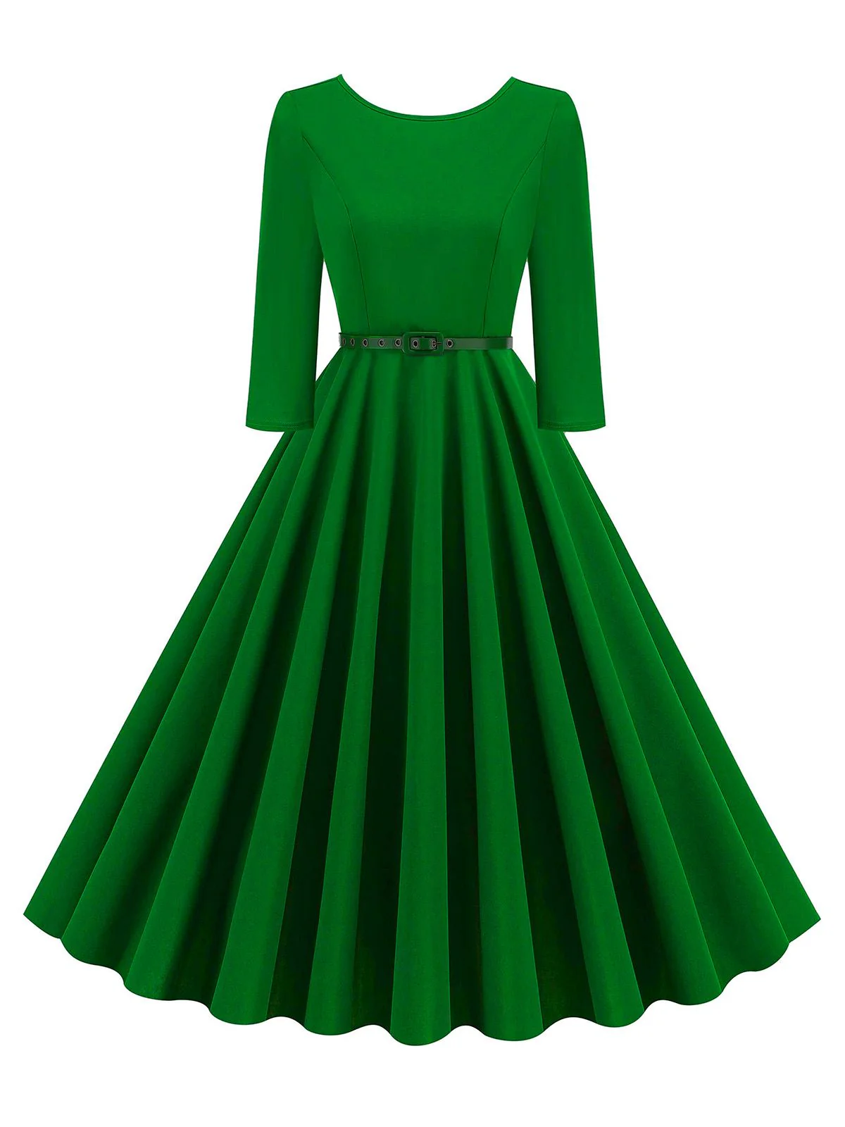 1950s Solid Belted Swing Dress - Image 10
