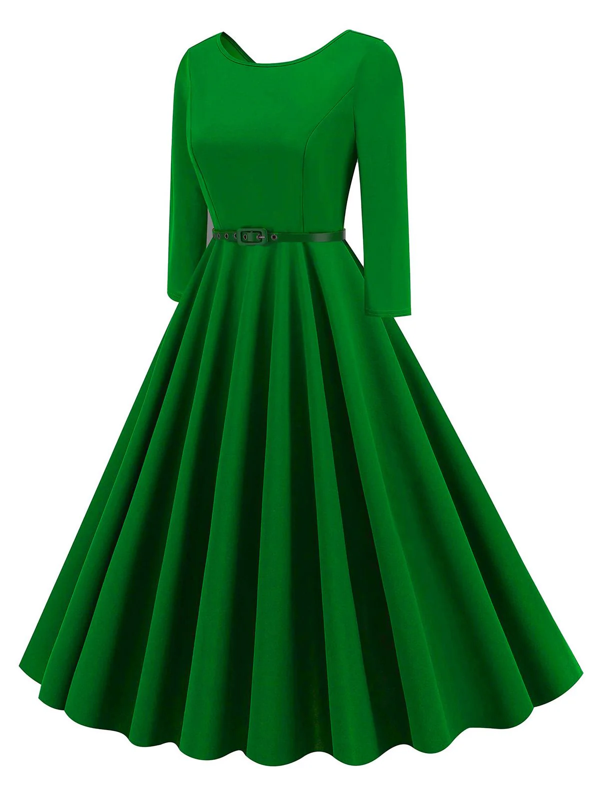 1950s Solid Belted Swing Dress - Image 11