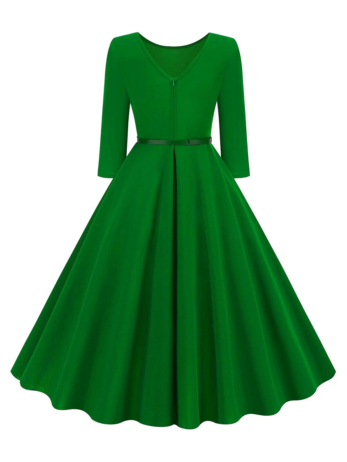 1950s Solid Belted Swing Dress - Image 12
