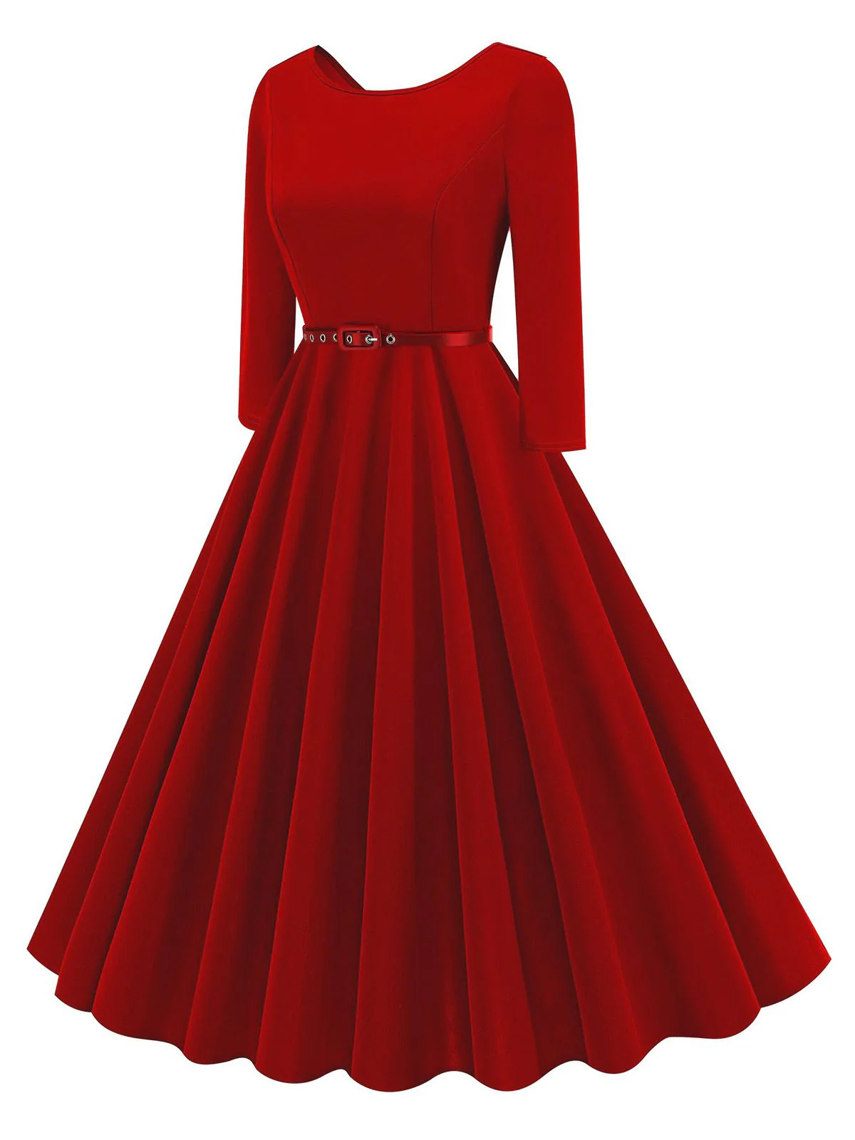 1950s Solid Belted Swing Dress - Image 2