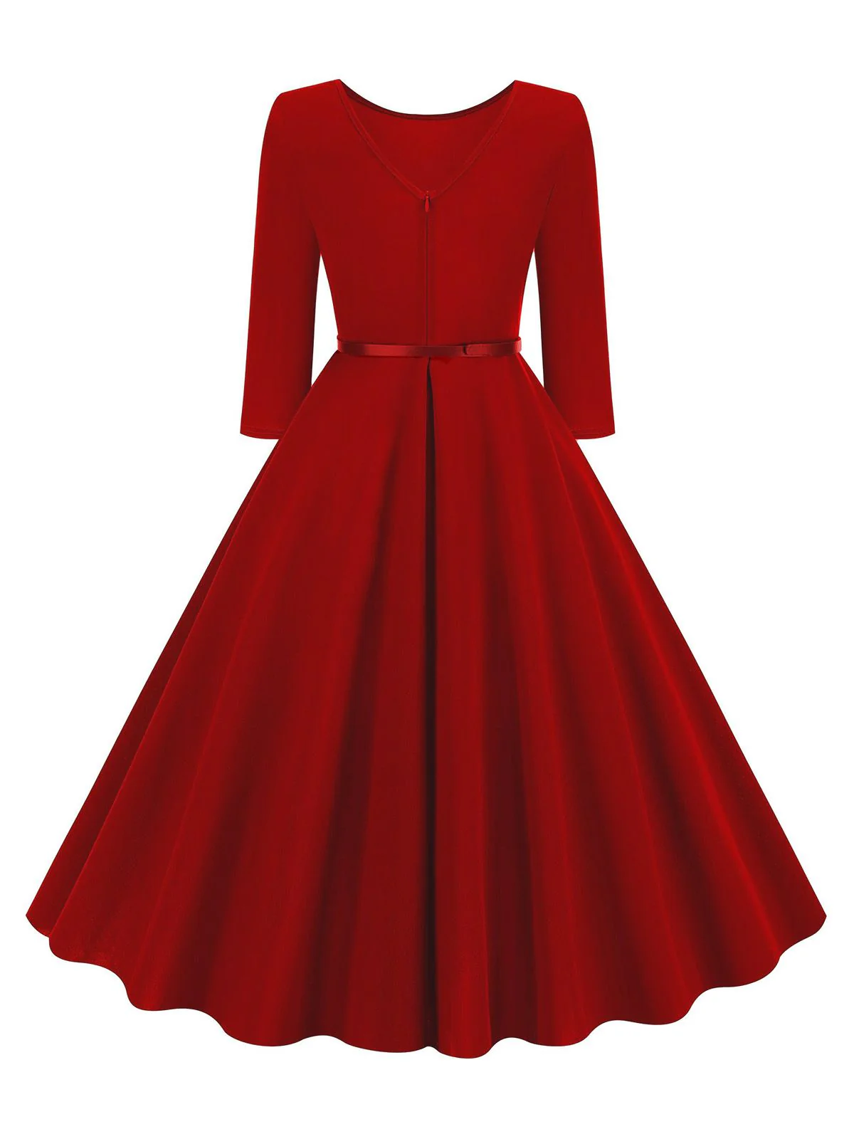 1950s Solid Belted Swing Dress - Image 3