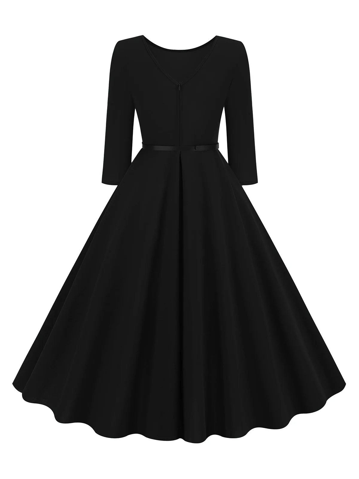 1950s Solid Belted Swing Dress - Image 4