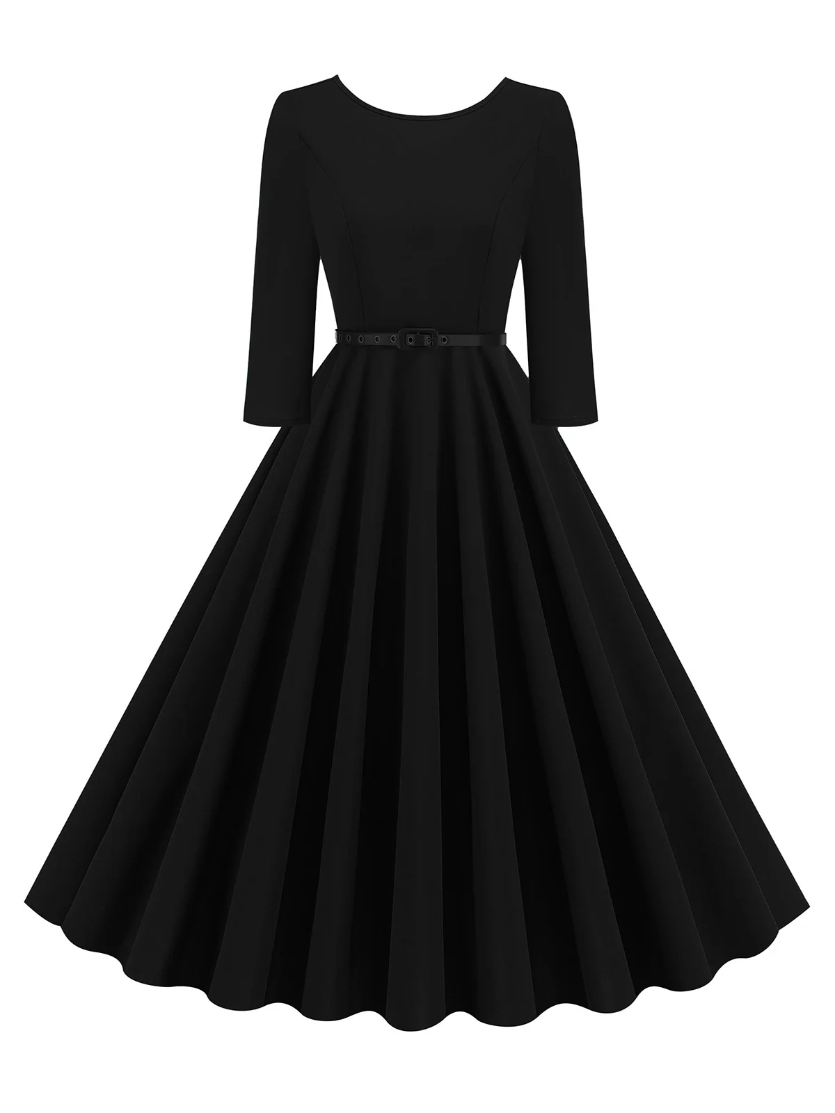 1950s Solid Belted Swing Dress - Image 5