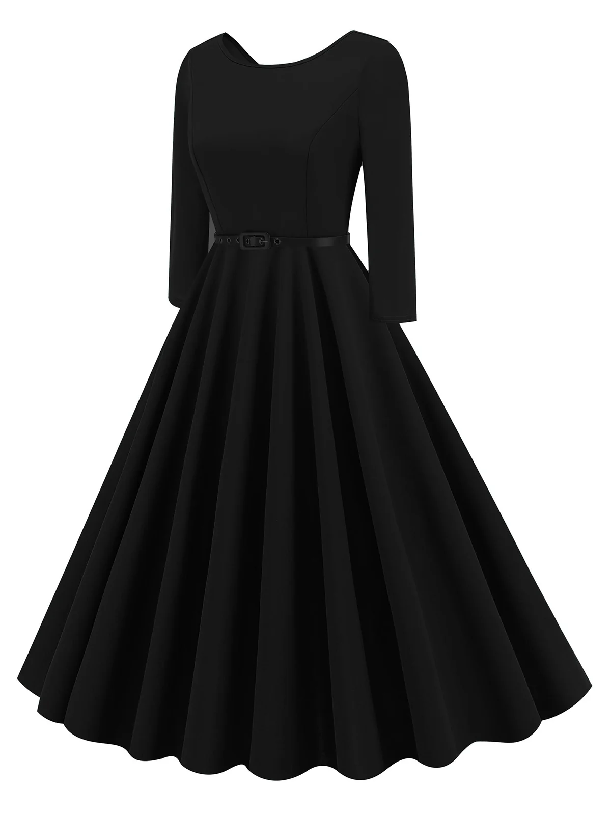 1950s Solid Belted Swing Dress - Image 6