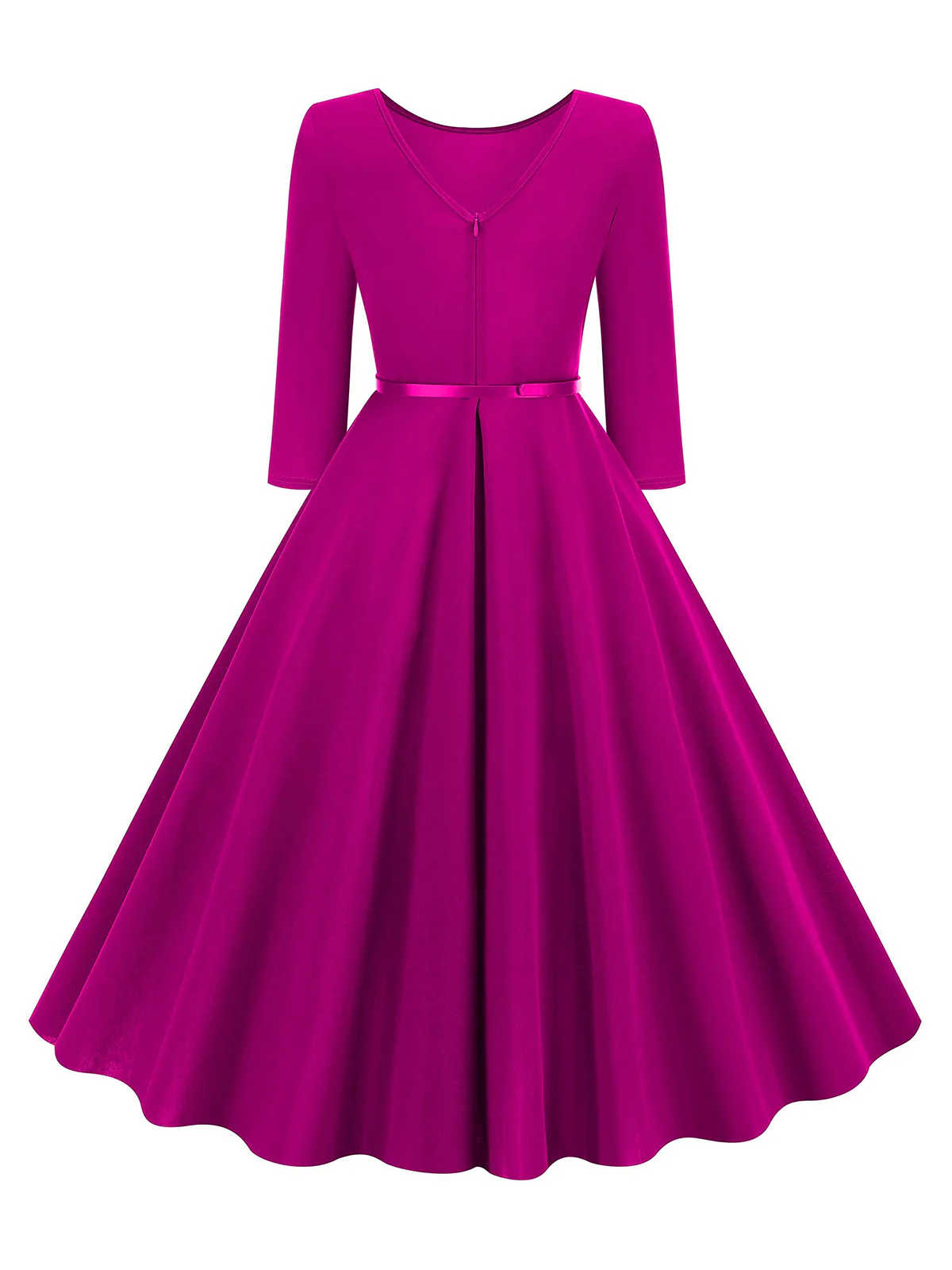 1950s Solid Belted Swing Dress - Image 7