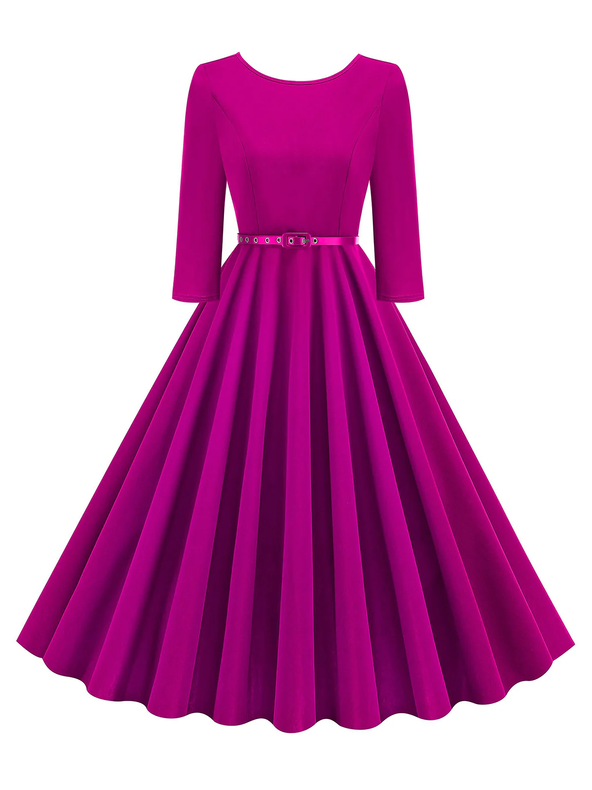 1950s Solid Belted Swing Dress - Image 8