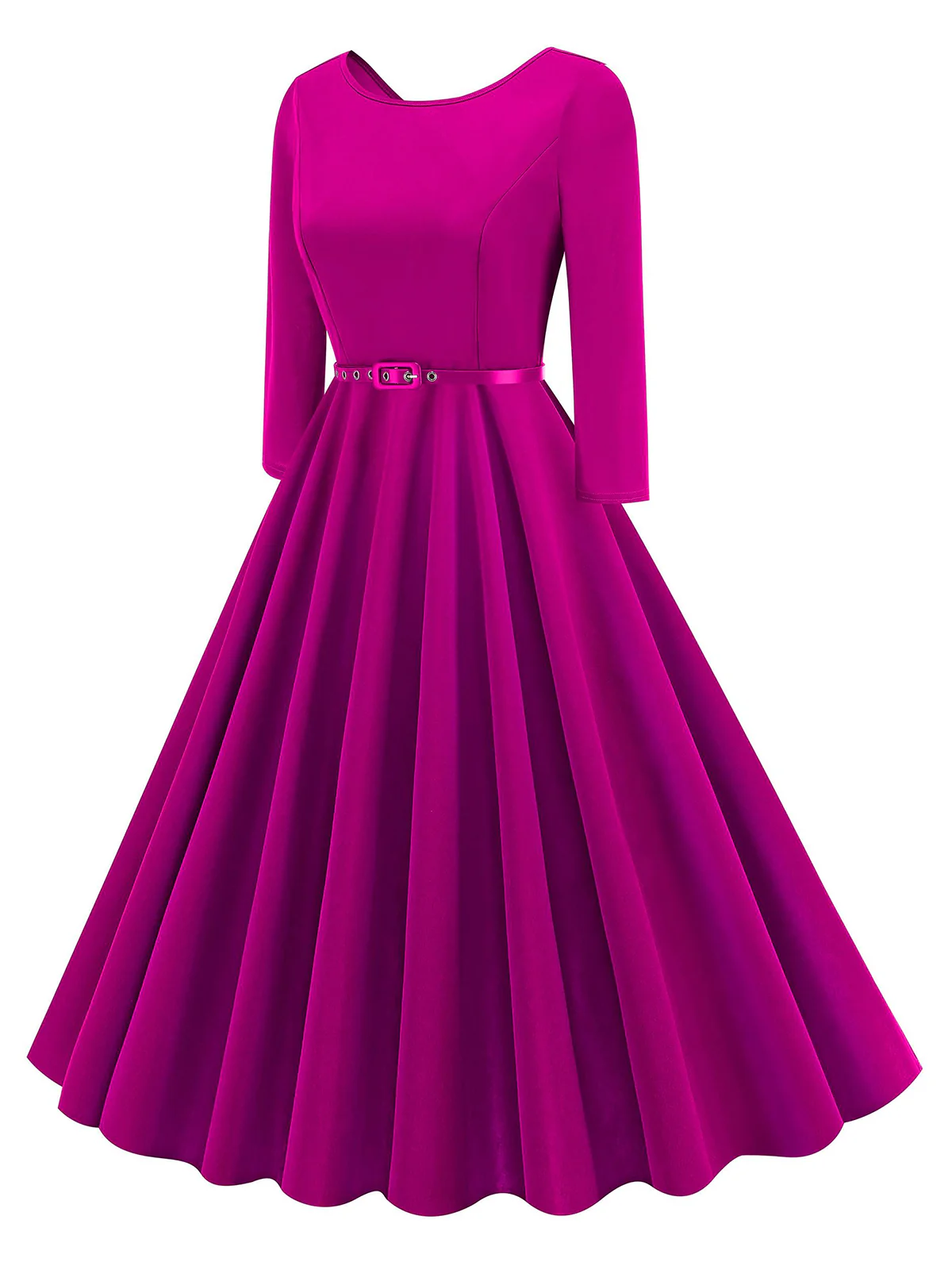 1950s Solid Belted Swing Dress - Image 9
