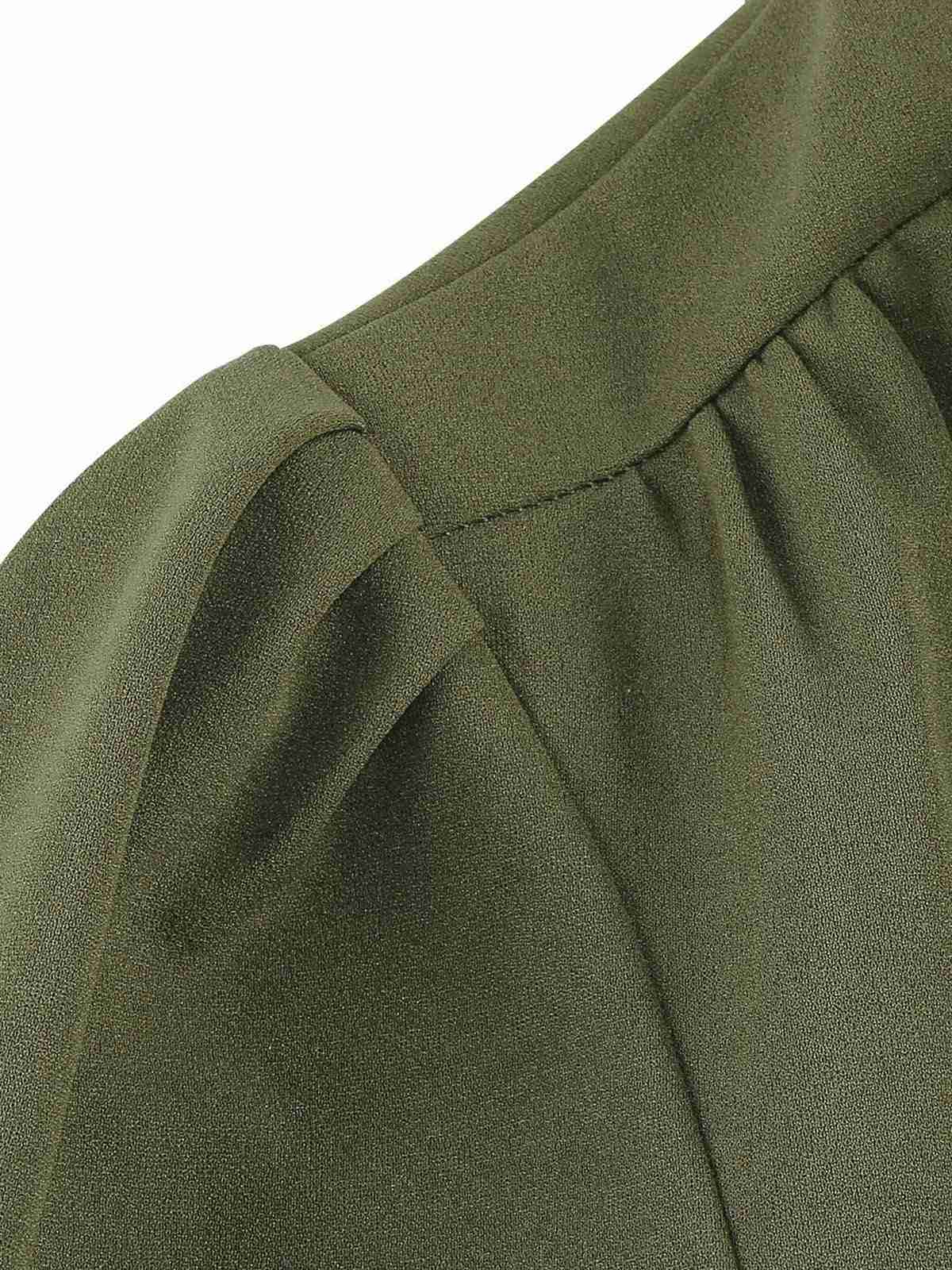 1950s Solid Bow Collar Buttoned Swing Dress - Image 15