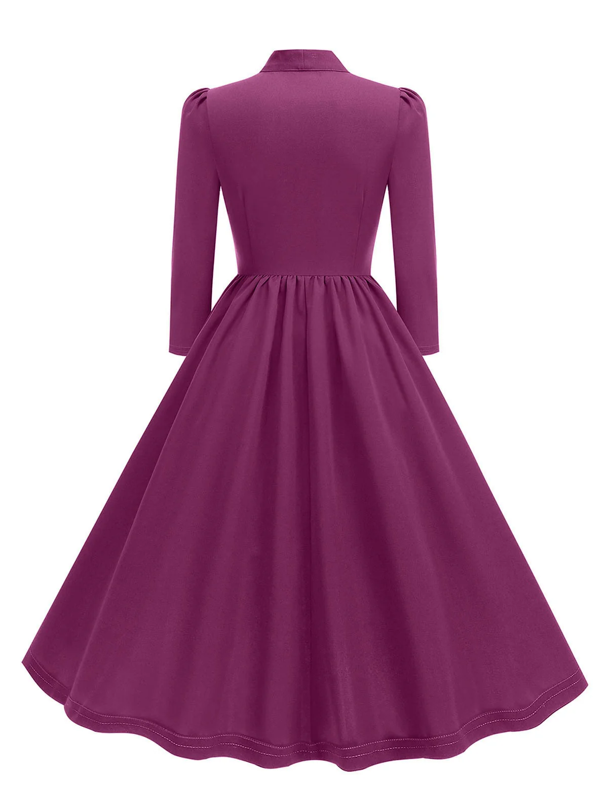 1950s Solid Bow Collar Buttoned Swing Dress - Image 17