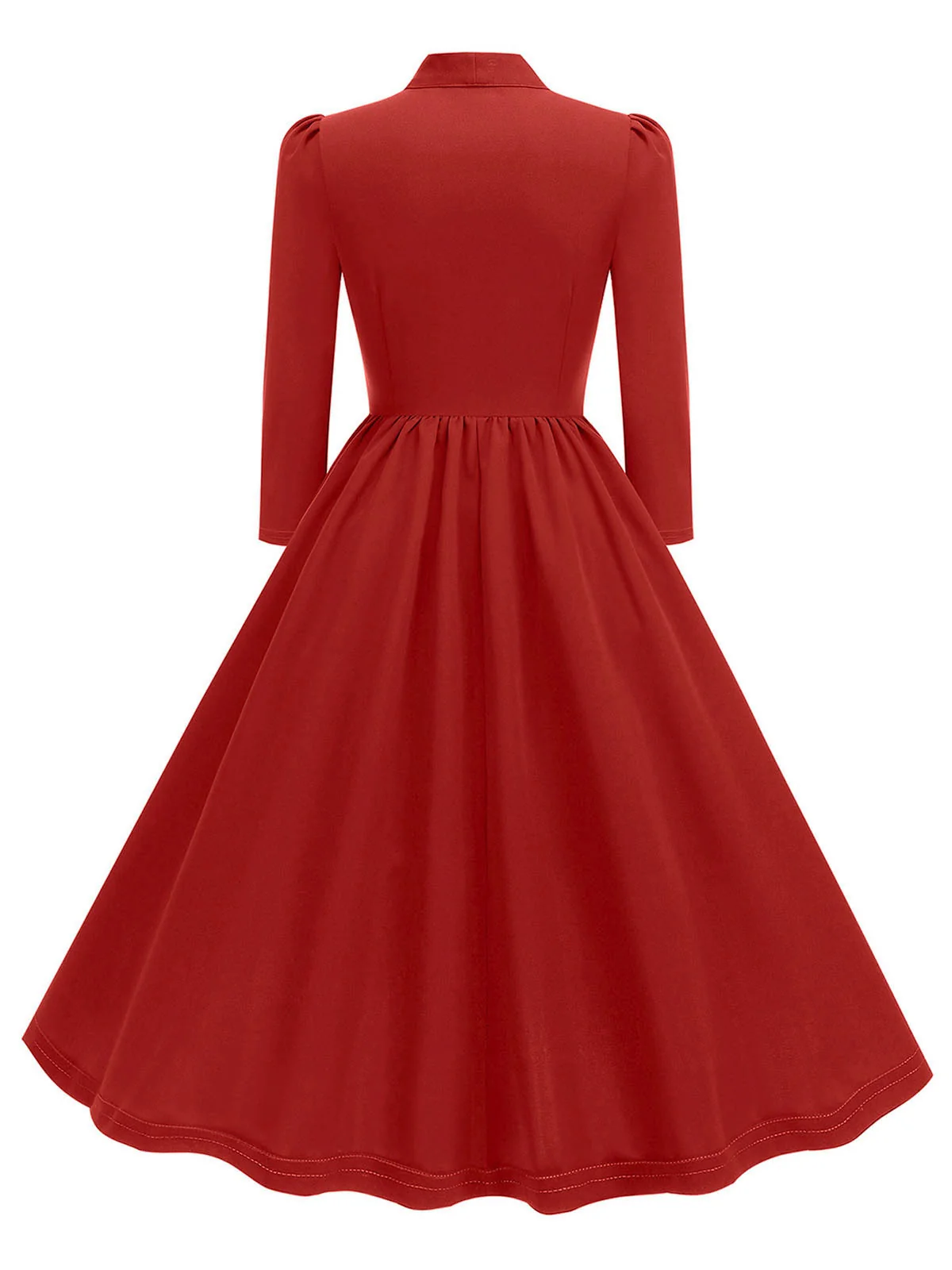 1950s Solid Bow Collar Buttoned Swing Dress - Image 2