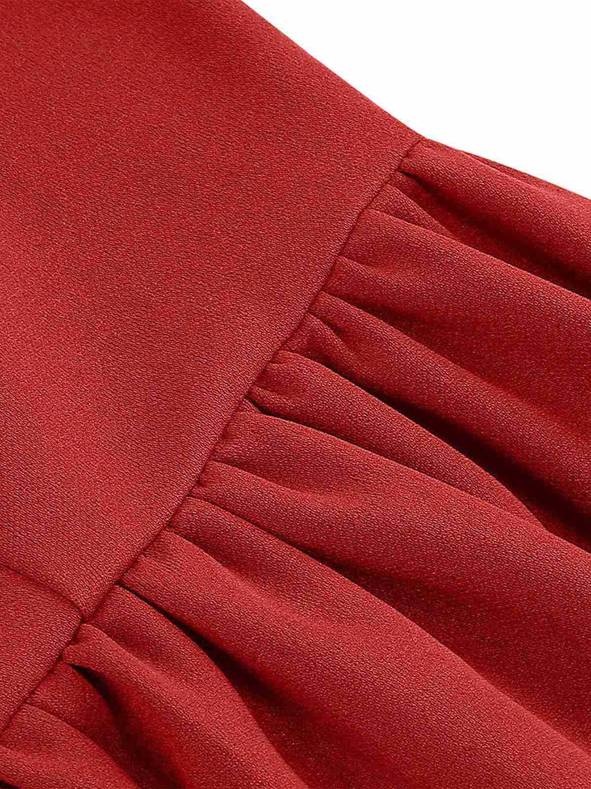 1950s Solid Bow Collar Buttoned Swing Dress - Image 4